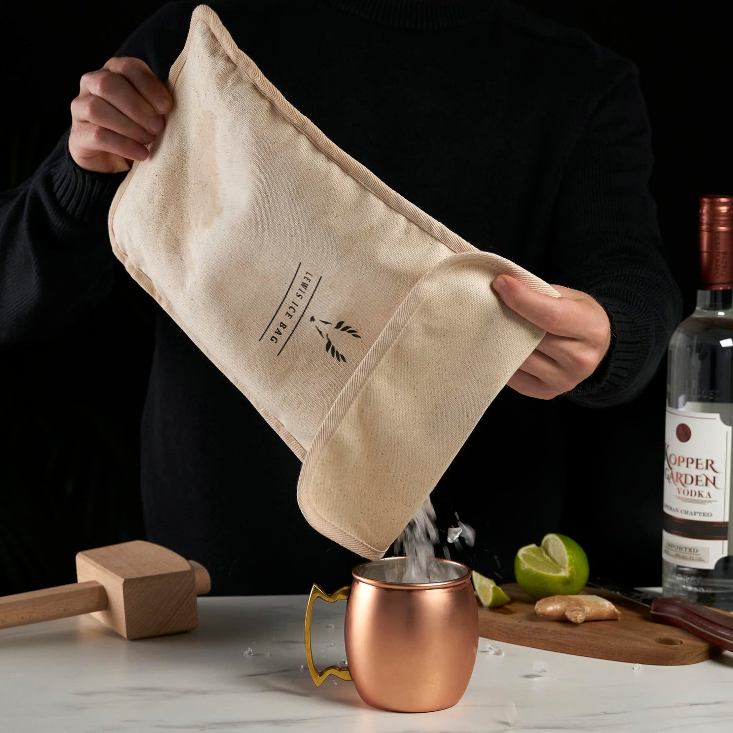 Viski Bartender’s Lewis Ice Bag - Extra Large Professional Grade Canvas Ice Crushing Bag with Reinforced Seams for Chilled Cocktails - 10″ x 18″ Set of 1