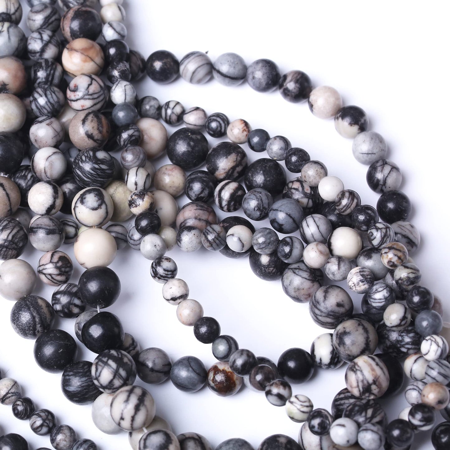 Round Loose Beads Natural Gem Beads Crystal Energy Stone Beads for Jewelry Making DIY Bracelet Necklace (Black net Work, 10MM)