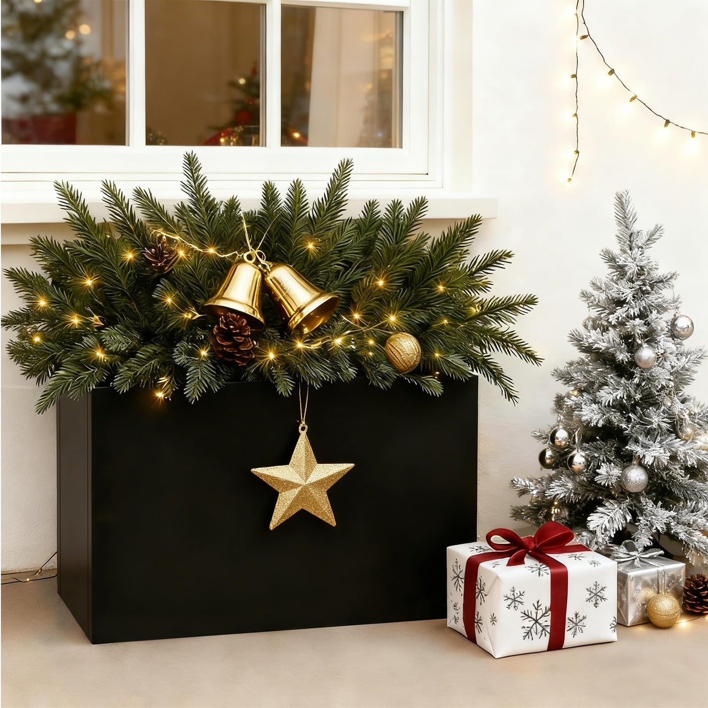 GZLVSOW Metal Rectangular Planter 30" L x 12" W x 24" H Tall Metal Planter Box with Removable Insert Shelf for Outdoor, Indoor, Garden (Black, 30 * 12 * 24)