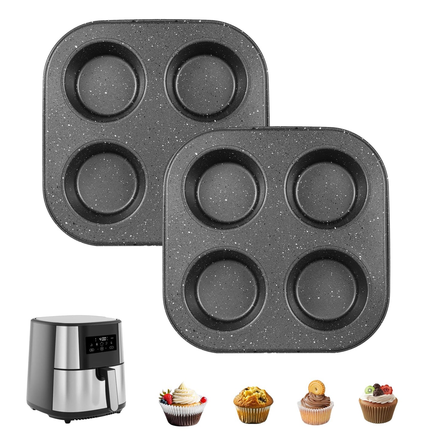 Walooza 4 Cup Muffin Pan 2 Pack, Nonstick Mini Muffin Tin for Air Fryer, 1.18In Deep Cupcake Baking Pan for Frittatas, Tarts, Brownies