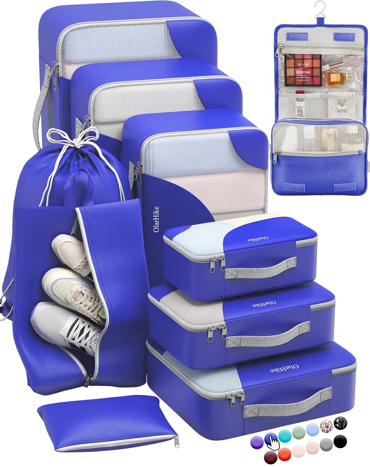 ALL INCLUDED 10 Set Durable Packing Cubes for Suitcases,OlarHike Essentials for Travel, UPGRADED Anti-Tear Stitching, NEW Improved Luggage Packing Organizers for Travel Accessories (Klein Blue)