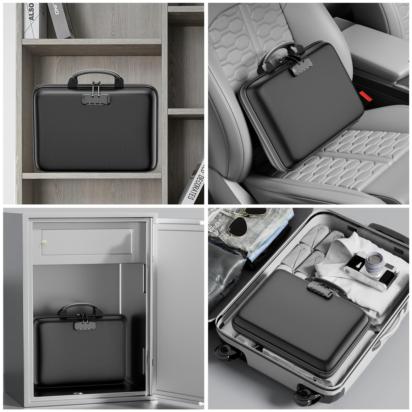 DocSafe Fireproof File Organizer with Lock, Hard-Shell Case Fireproof Document Box with 13 Pocket Accordion File Folder, Portable Home Office Travel Safe Storage for Important Documents Laptop Black