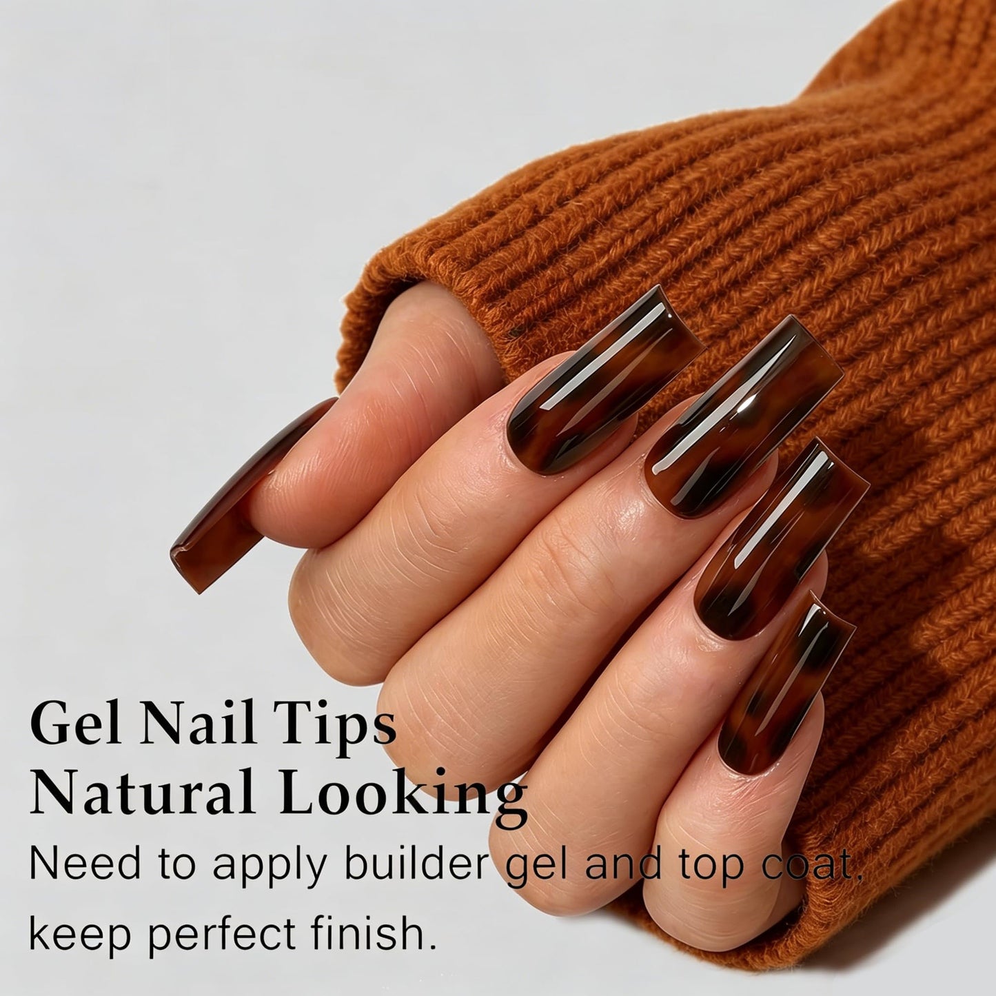 Dsixnails 150Pcs Tortoiseshell Long Square Press on Nails, Soft Gel Nail Tips 15Sizes, Long Lasting Reusable Fake Nails, Salon Quality Soak Off False Nail Tips for Women Girl Festival Gift