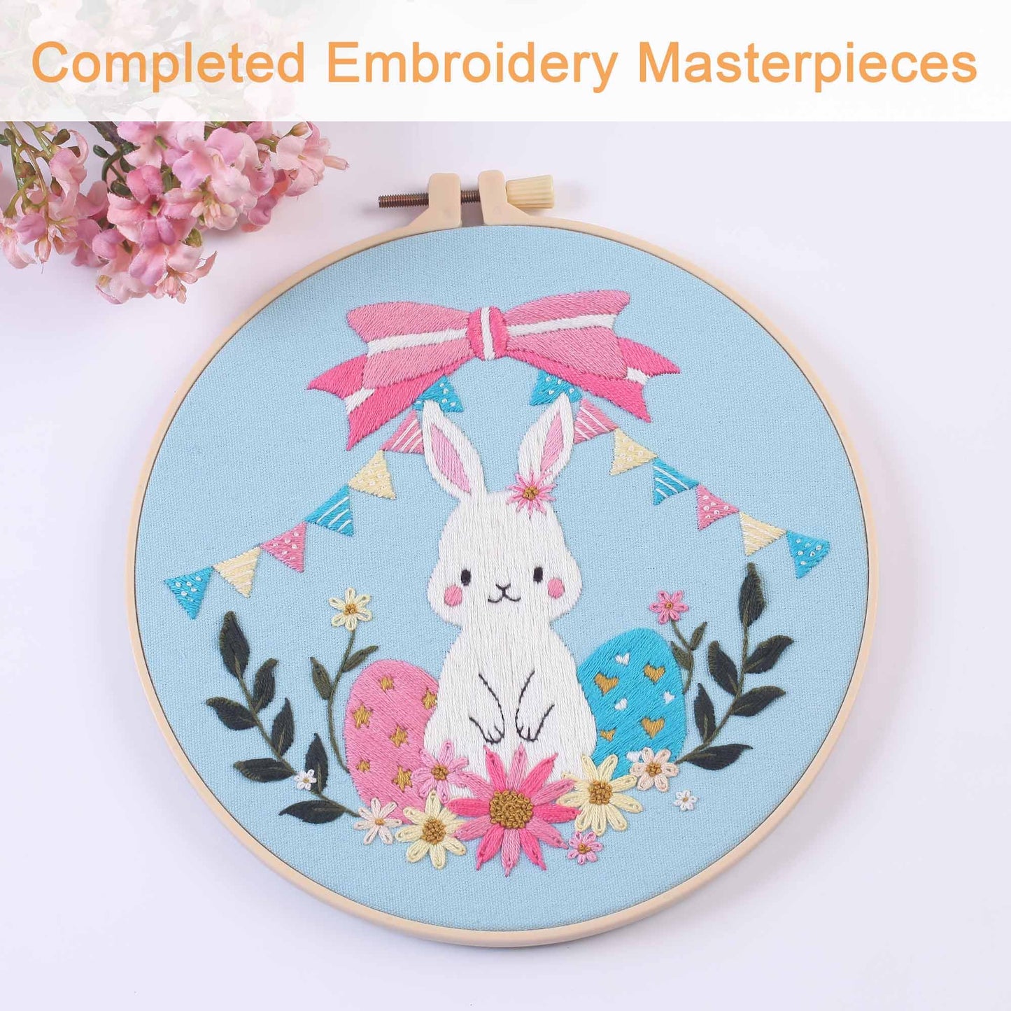 REEWISLY S166+169+170+171 4set 4set Beginner Embroidery Kit for Adults, 4 Floral Patterns with 2 Hoops, Embroidery Starter Kit with Needles & Floss, Cross Stitch Kits for Beginners