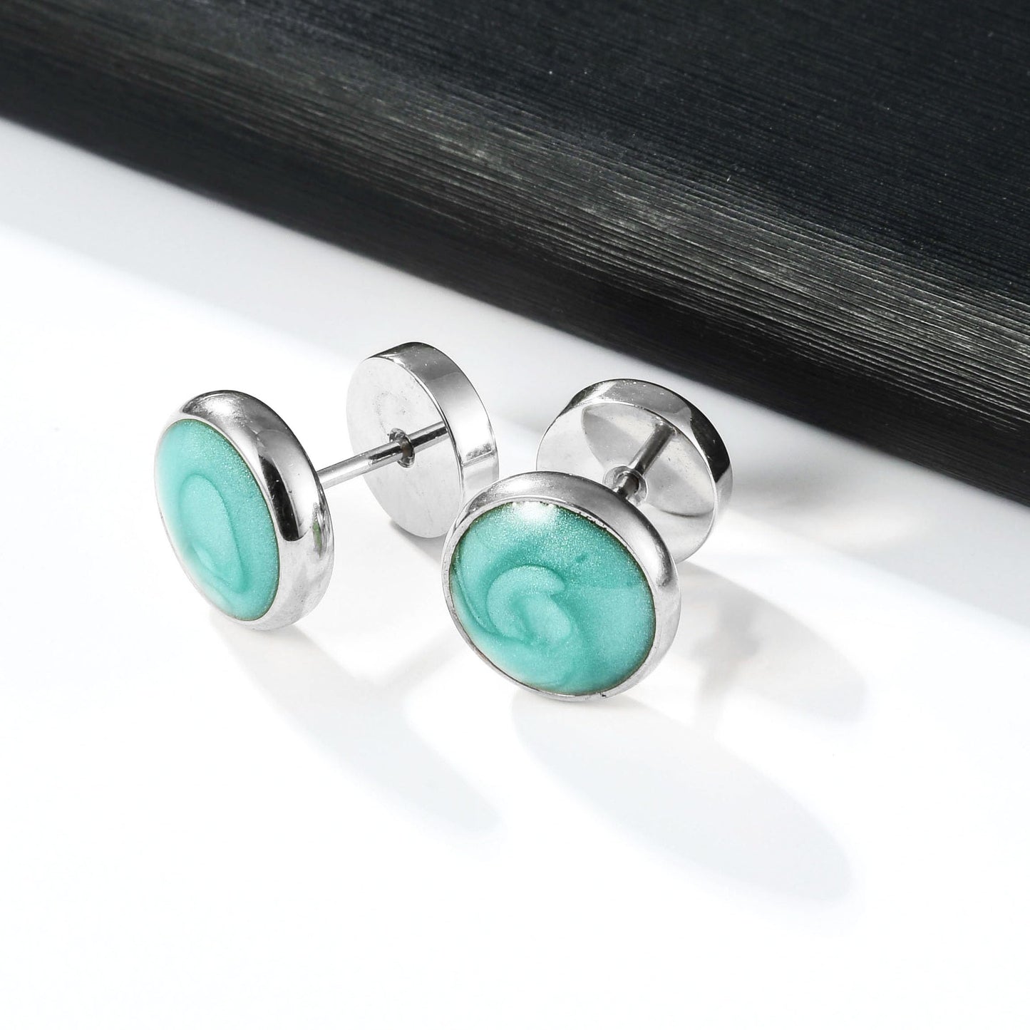 Screw Flat Back Stud Earrings Titanium Green Stainless Steel Barbell Earrings for Women Men Ssentive Ears Punk Dot Ear Studs