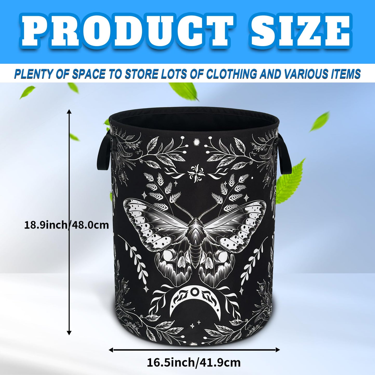 Moth Laundry Basket Oxford Cloth Funny Butterfly Laundry Hamper With Handle Foldable Portable Clothes Storage Basket 18.9 X 16.5 In Storage Bag For Laundry Room/Bathroom/Bedroom/Dormitories