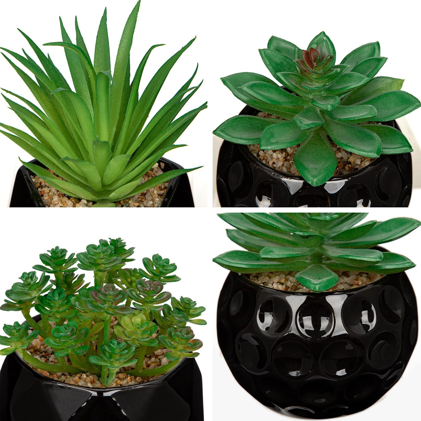 Briful Artificial Succulents Plants in Ceramic Pots, 3 Pack Faux Succulent Set with Black Geometric Planters – Modern Desk Decor for Home Office Shelf Bathroom, Small Fake Plants Potted