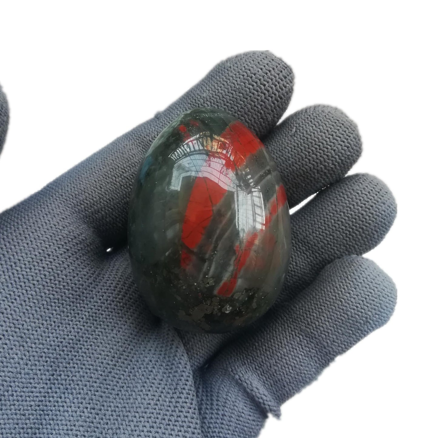 Sunshcat Natural African Bloodstone Egg Shaped Meditation Chakra and Home Decor Balance Crystals and Healing Stones Statue Set,35 * 50mm Easter and Thanksgiving Gift,with Wooden Bracket