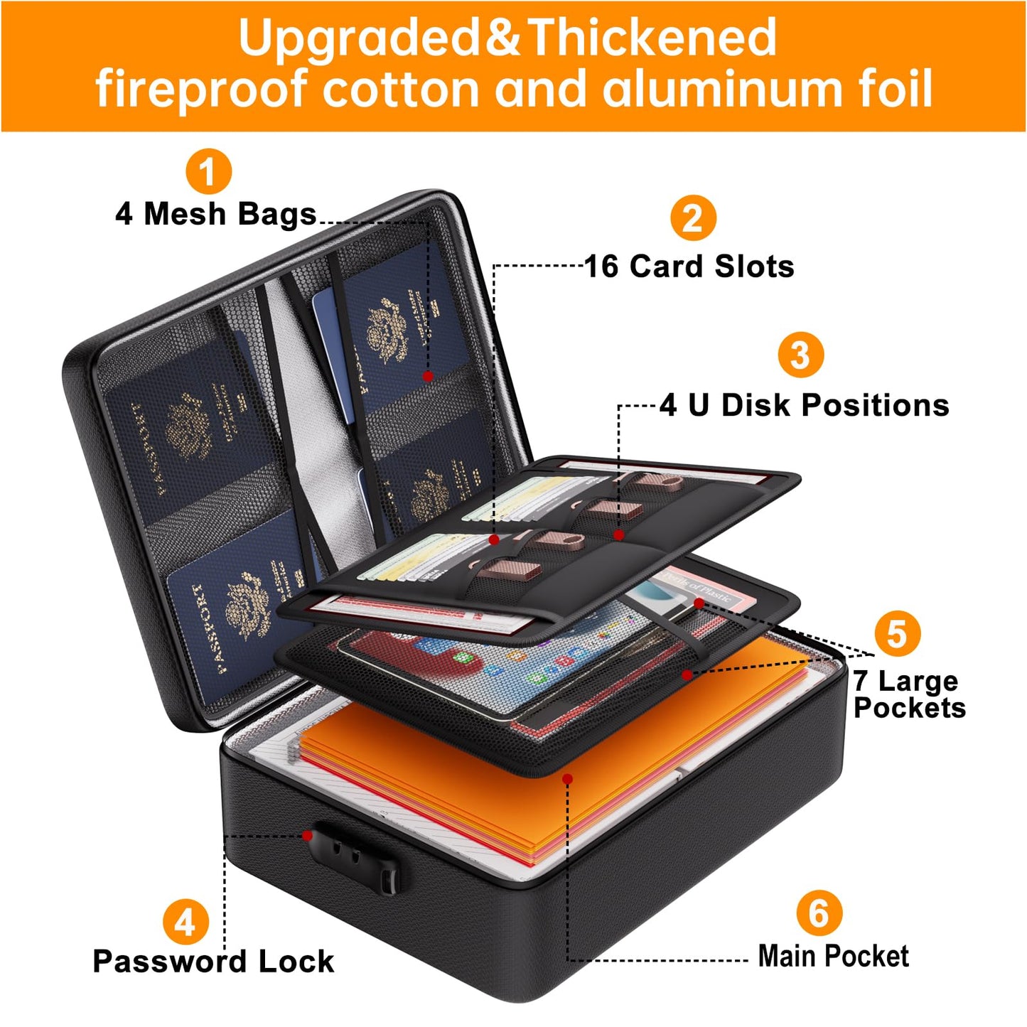 DocSafe 5200°F Document Organizer with Lock, Upgraded Heat Insulated Fireproof＆Water-Resistant Box 8 Layers File Organizer, Portable Home Travel Safe Storage for Important Documents and More