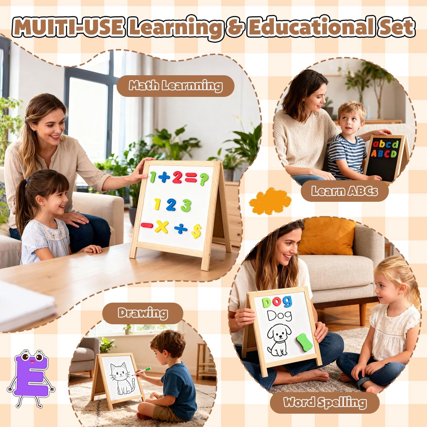 GINMIC Magnetic Letters and Numbers with Magnet Board, Alphabet ABC Magnets, Learning & Educational Toys - Uppercase Lowercase Math Symbols with Magnetic Whiteboard Chalkboard for Toddlers Kids