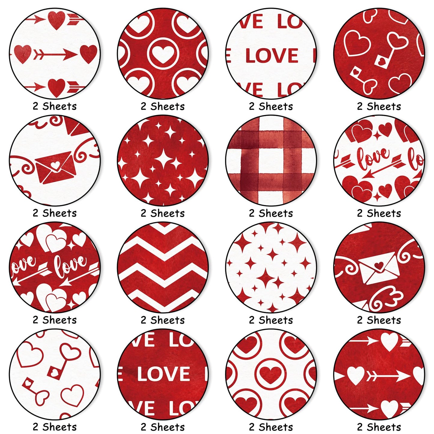 JarThenaAMCS 32 Sheets Valentine Pattern Paper Red White Love Heart Arrow Scrapbook Specialty Paper Double Sided Decorative Art Paper for DIY Crafts Supplies, 6 x 6 Inch