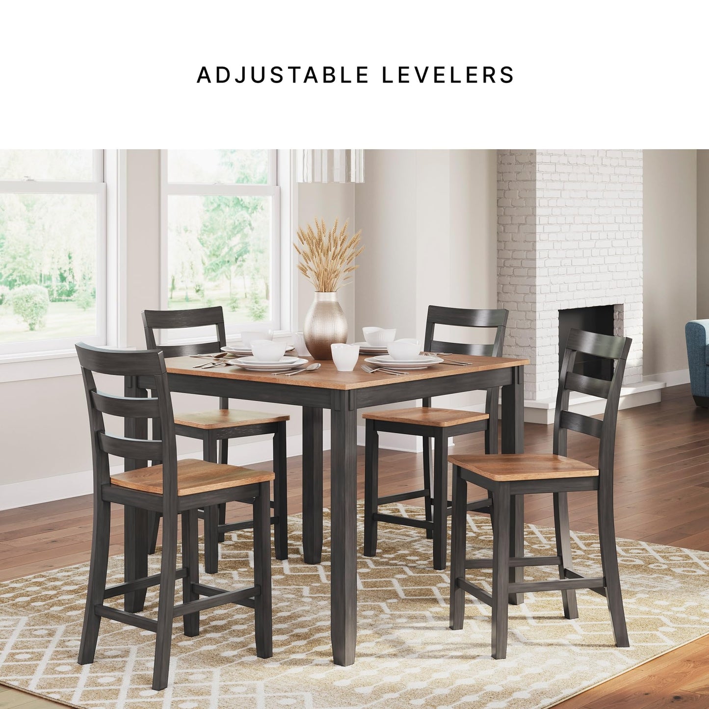 Signature Design by Ashley Gesthaven Counter Height Barstool, Set of 2, Adjustable Levelers, Solid Wood Frame, Natural/Brown