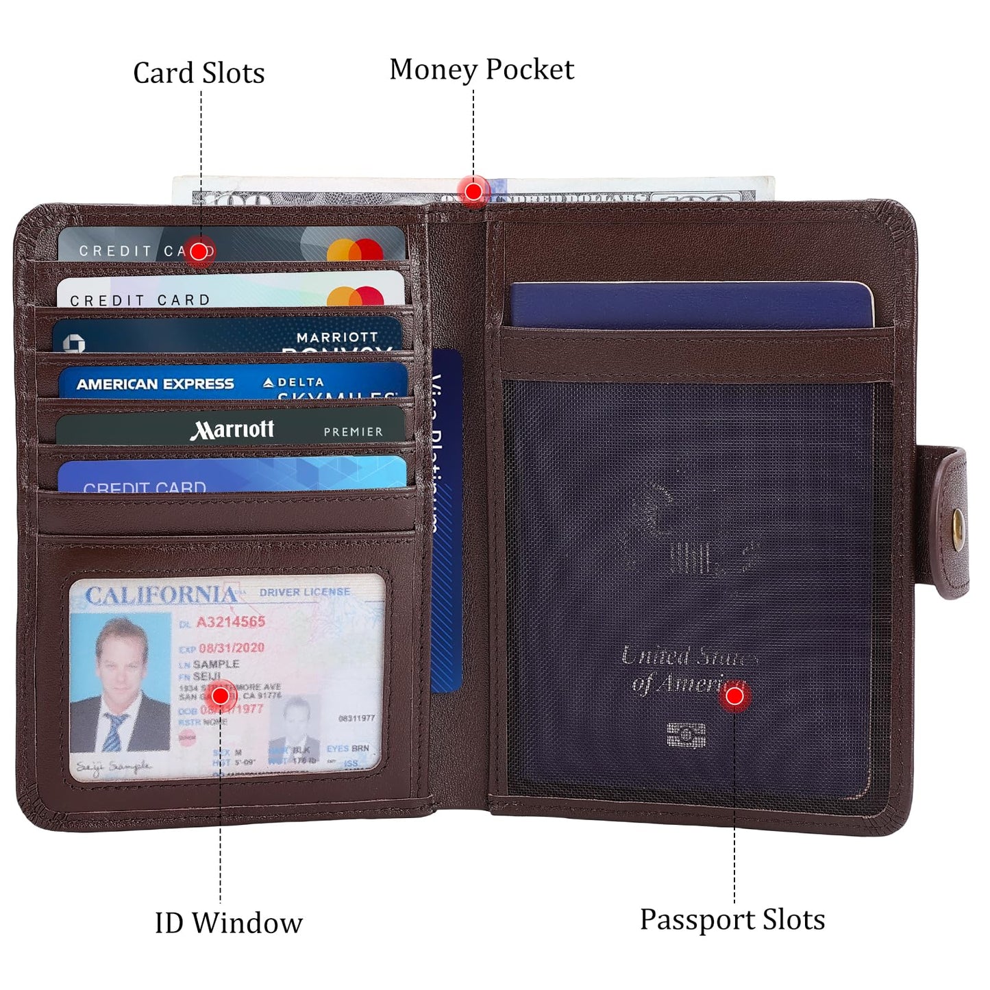 Polare Luxury RFID Blocking Leather Passport Holder Travel Wallet For Men and Women (Coffee with AirTag Slot(Snap Version))