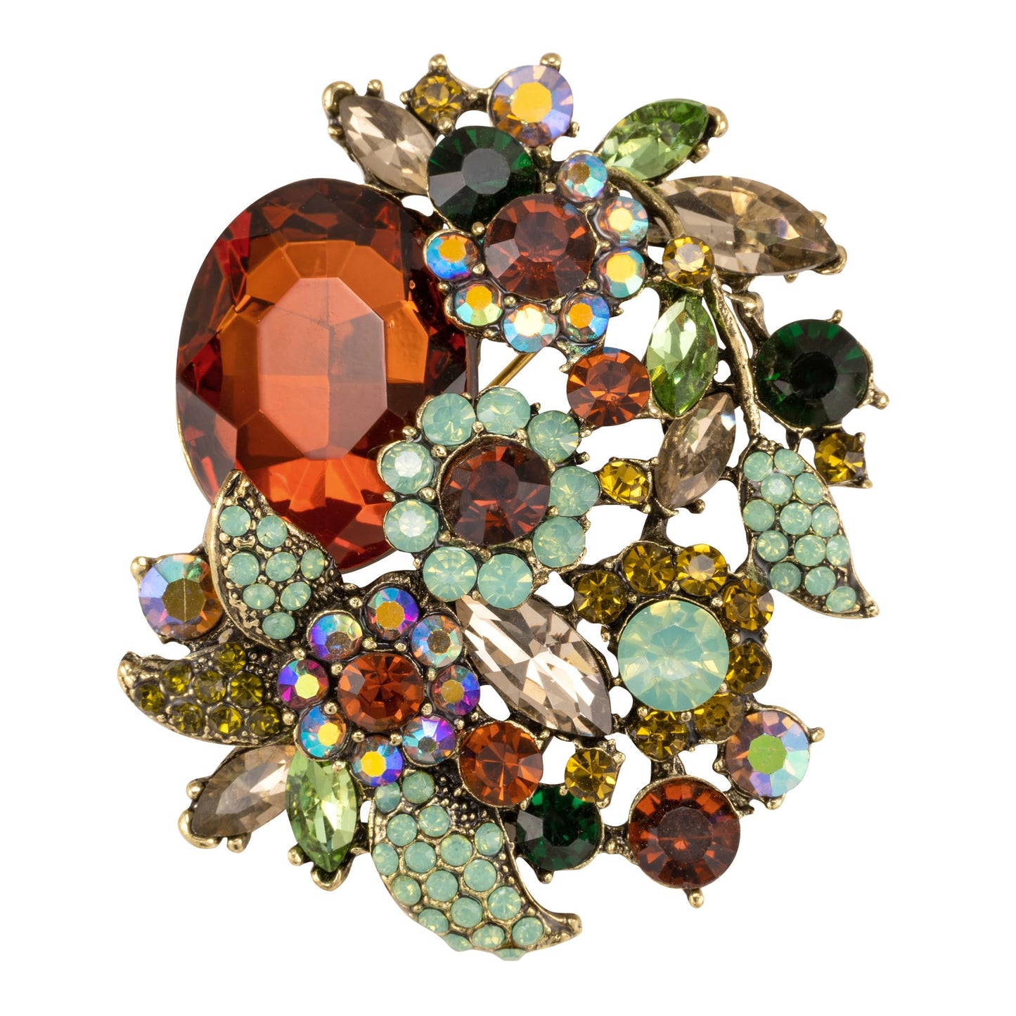 SELOVO Brown Rhinestone Glitter Flower Pendant Brooch Pin Jewelry Accessory Gold Tone
