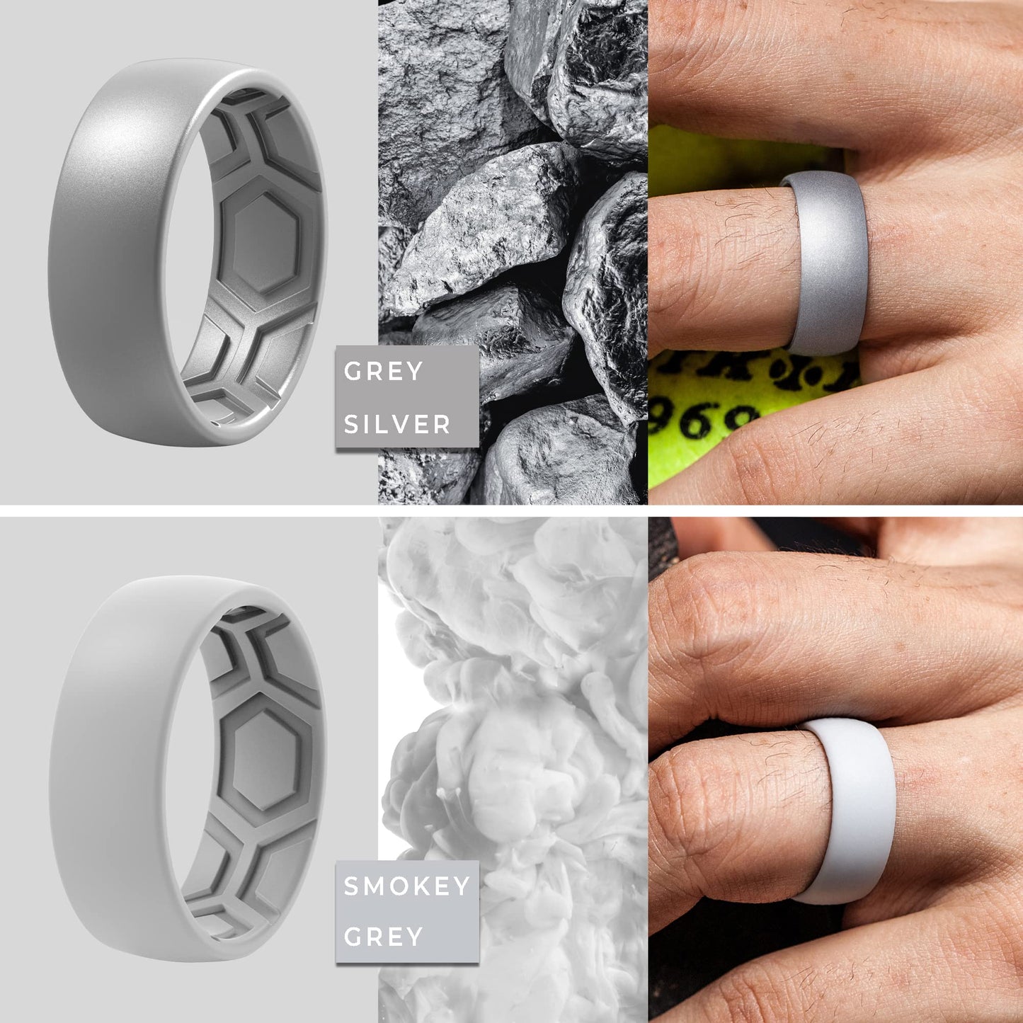 ThunderFit Men's Patterned Silicone Rings, 8mm Wide 2.2mm Thick Rubber Bands,Variety Multipack 1,4,7