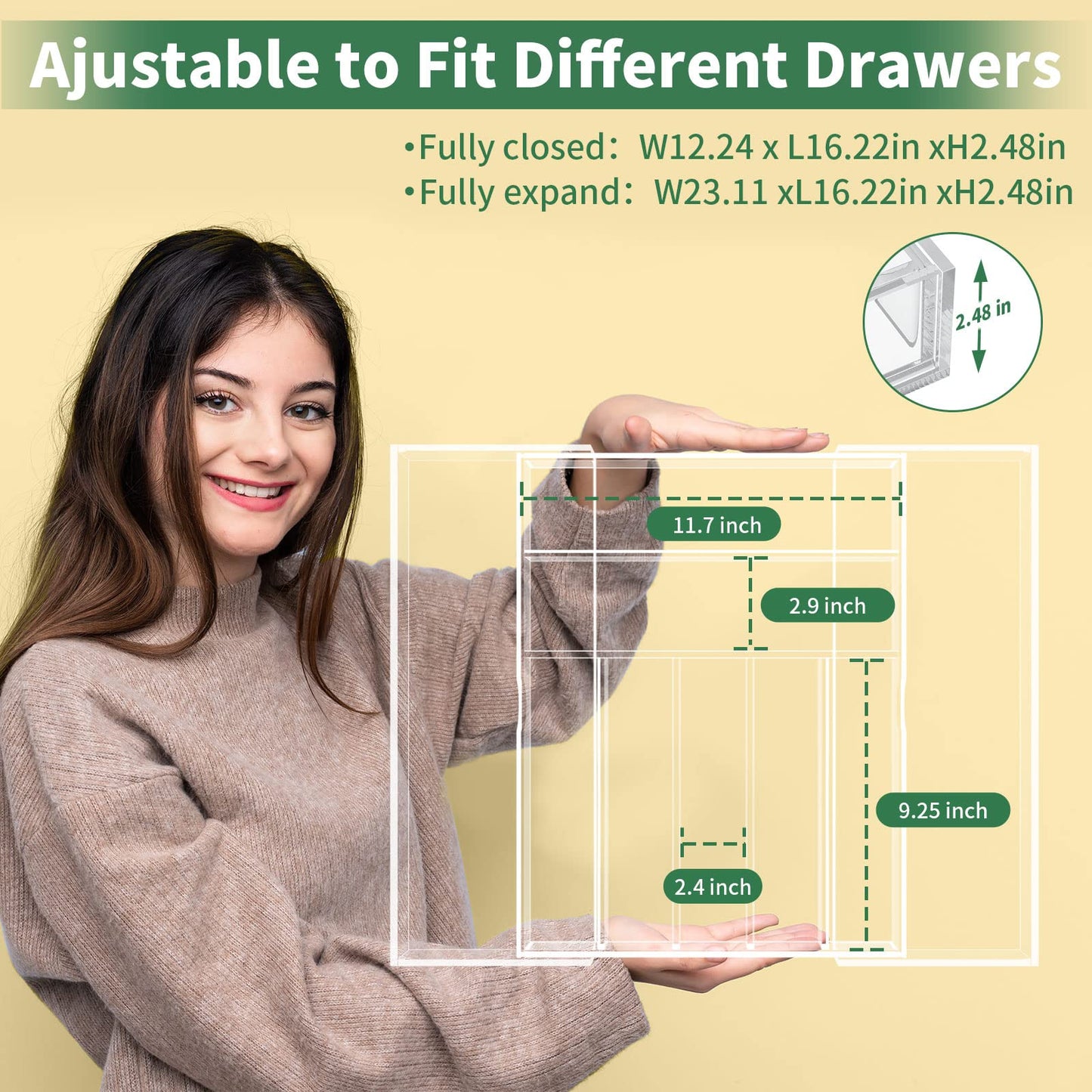 NIUBEE Expandable Kitchen Drawer Organizer for Flatware and Utensils,Clear Acrylic Adjustable Silverware Tray for Drawer,Office,Bathroom Supplies-9 Compartments