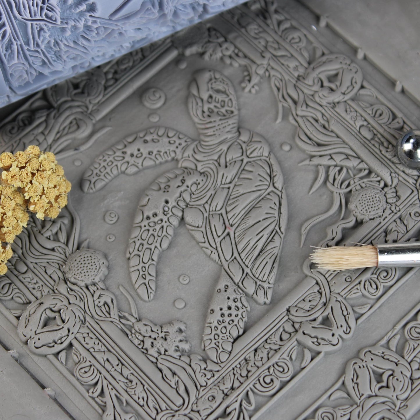 Sea Turtle Clay Texture Roller (4") - Ocean Set #01 - Embossing Pattern Roller for Polymer & Ceramic Clay, Pottery & Crafts
