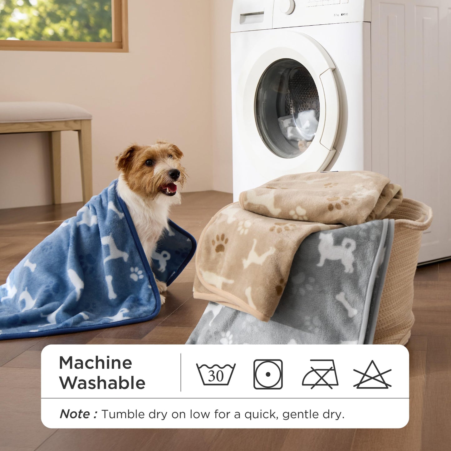 Bedsure 1 Pack 3 Pet Blankets, Super Soft Fluffy Premium Fleece Flannel Portable Throw Dog Blankets for Small Dogs, Printed Cat Puppy Blanket Grey/Brown/Blue Small(20x30 inch)