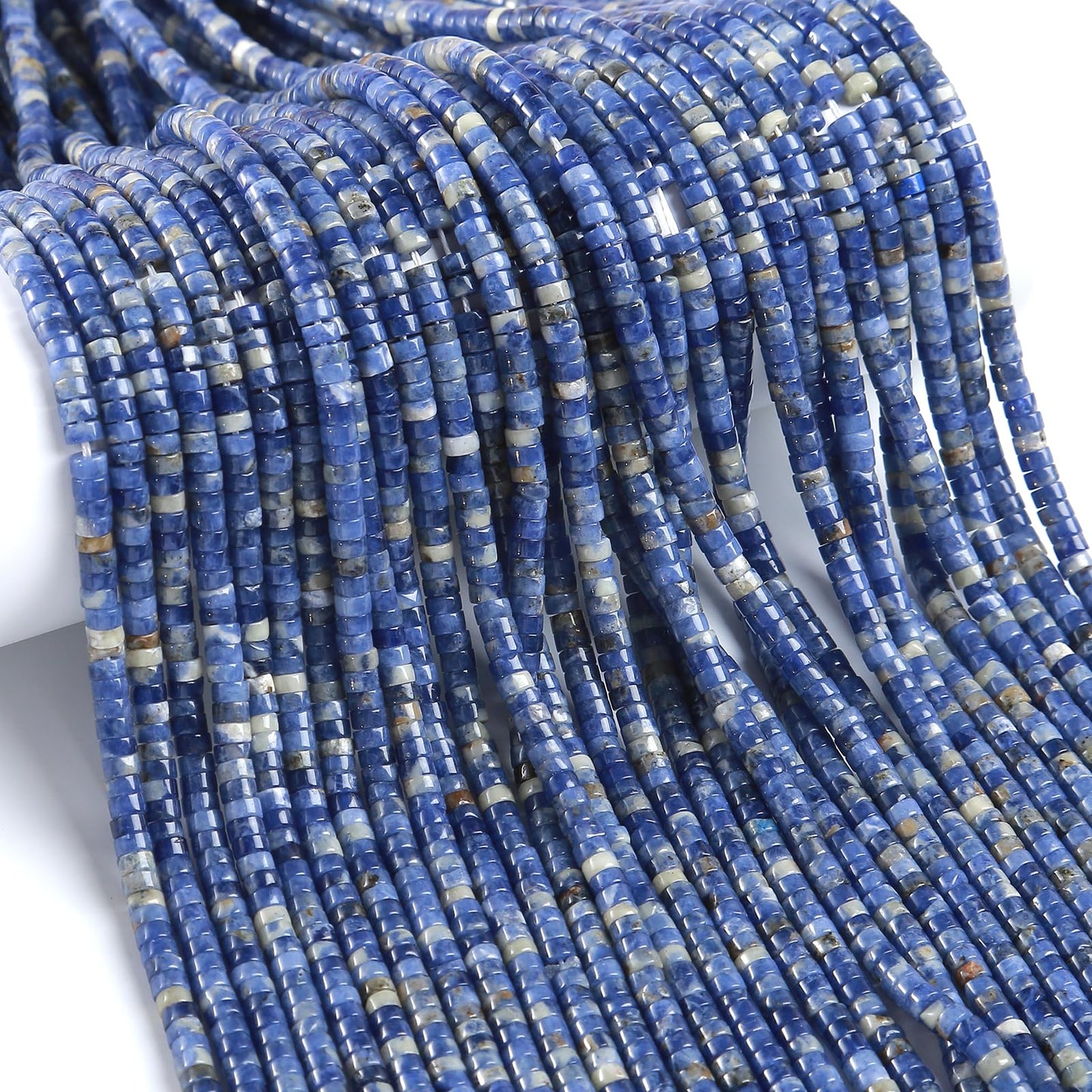 150pcs 2x4mm Natural Blue Sodalite Stone Tube Shape Beads Loose Flat Round Cylinder Flat Spacer Green Stone Beads for Bracelet Earrings Jewelry Making