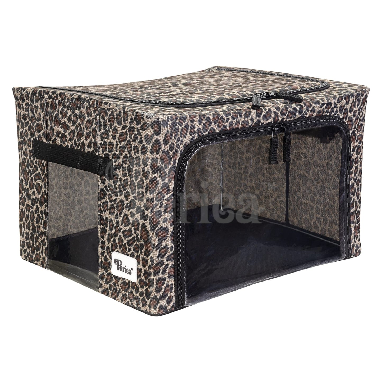 Periea 'Beau' Foldable Stackable Fabric Home Storage Boxes with Steel Frames - Set of 2 (Gold Leopard, Small)