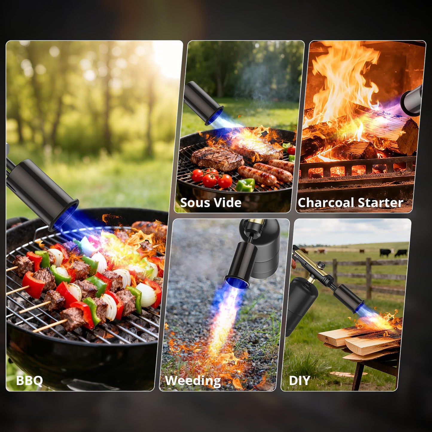 KinetiFire Powerful Propane Torch Gun, Cooking Torch with One-Touch Max Fire, Adjustable Culinary Torch for Searing Steak, Sous Vide, BBQ and Campfire Starter, Gold & Black(Tank Not Included)