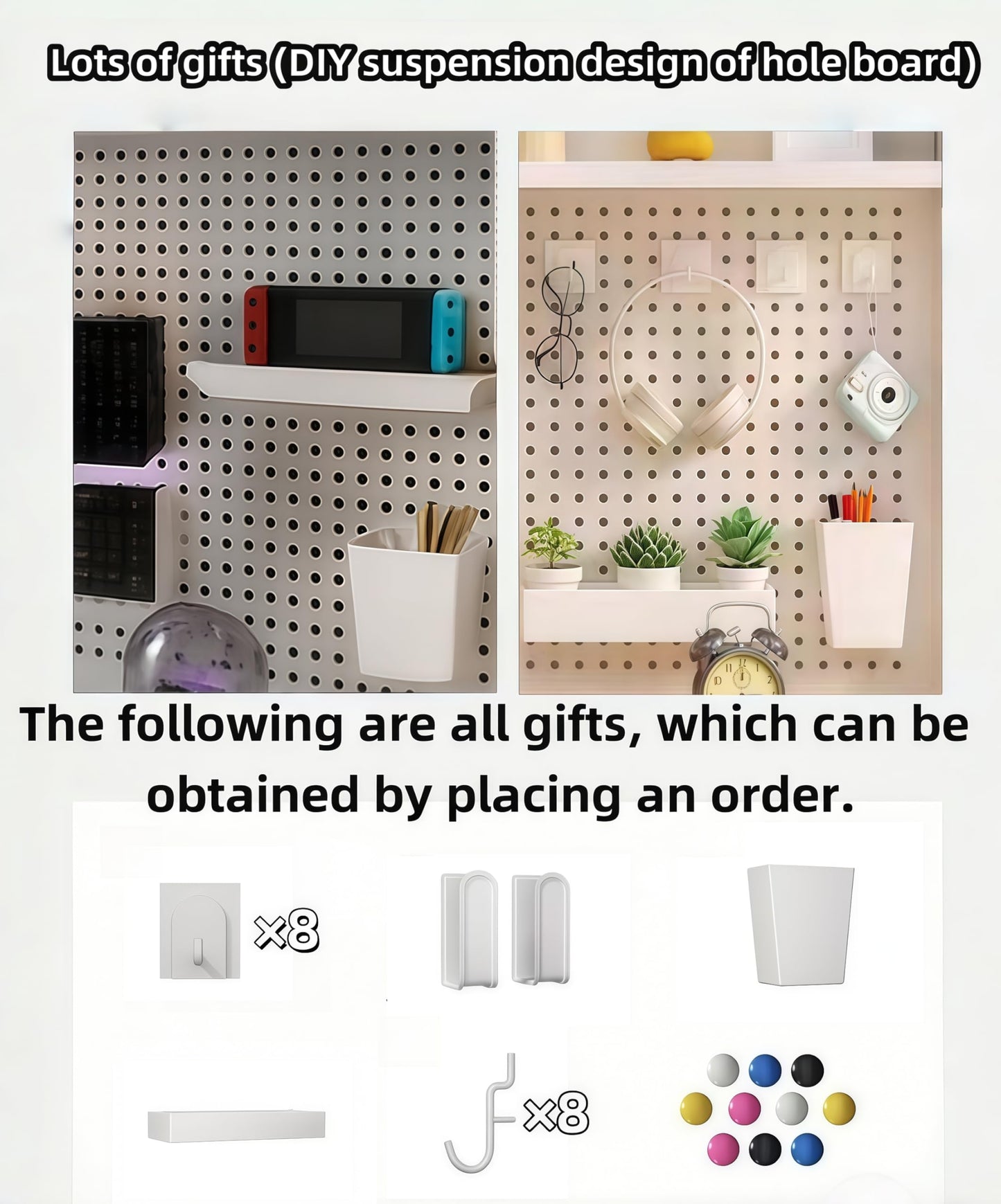 Desktop Hutch Bookshelf,Many Gifts,Metal Desktop Bookcase with pegboard, Desk Shelf, Countertop Storage Organizer Rack for Dorm or Office,Desktop Shelves (White, 37.4" Lx9.9 Wx39 H)