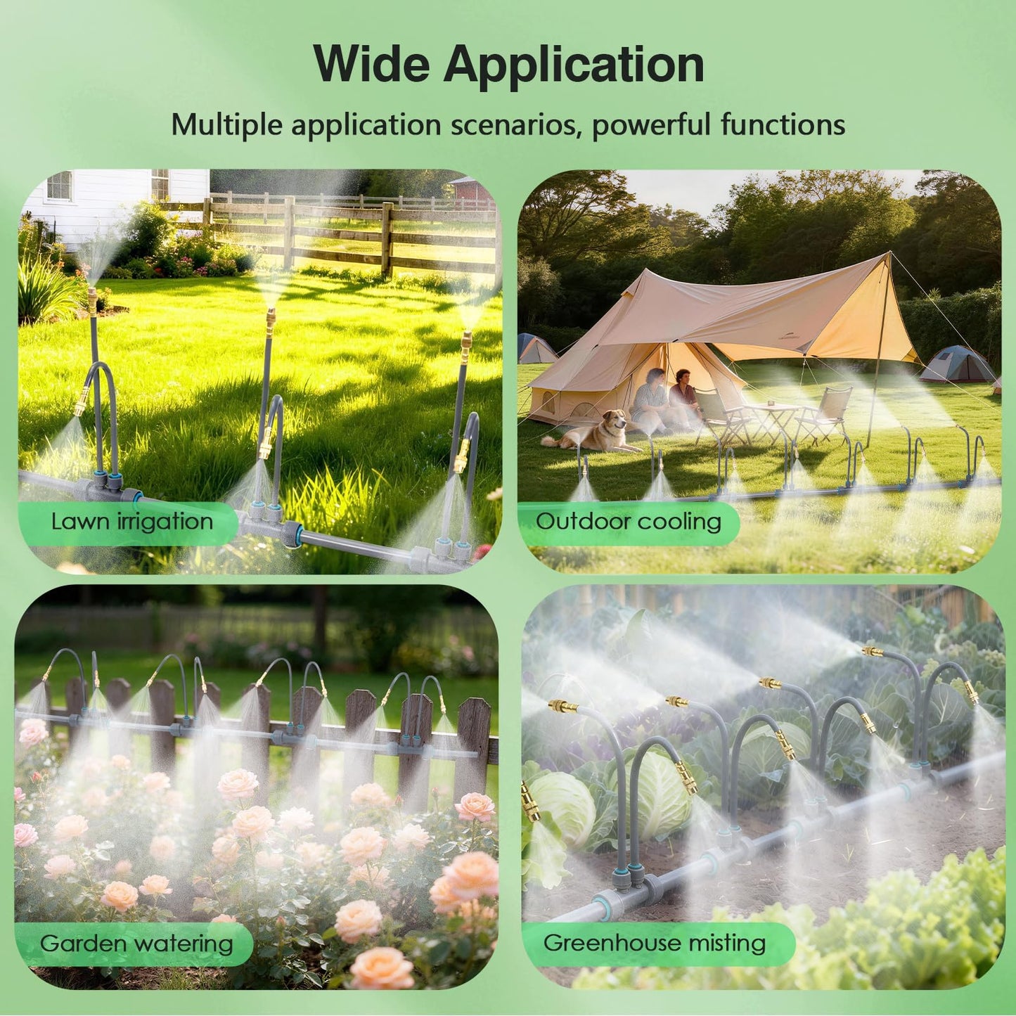 39 FT Drip Irrigation System - Double-Head 360° Adjustable Garden Watering System with 24 Spray Nozzles, Garden Atomizing Misting System & Irrigation System for Garden, Greenhouse, Yard, Lawn, Plants