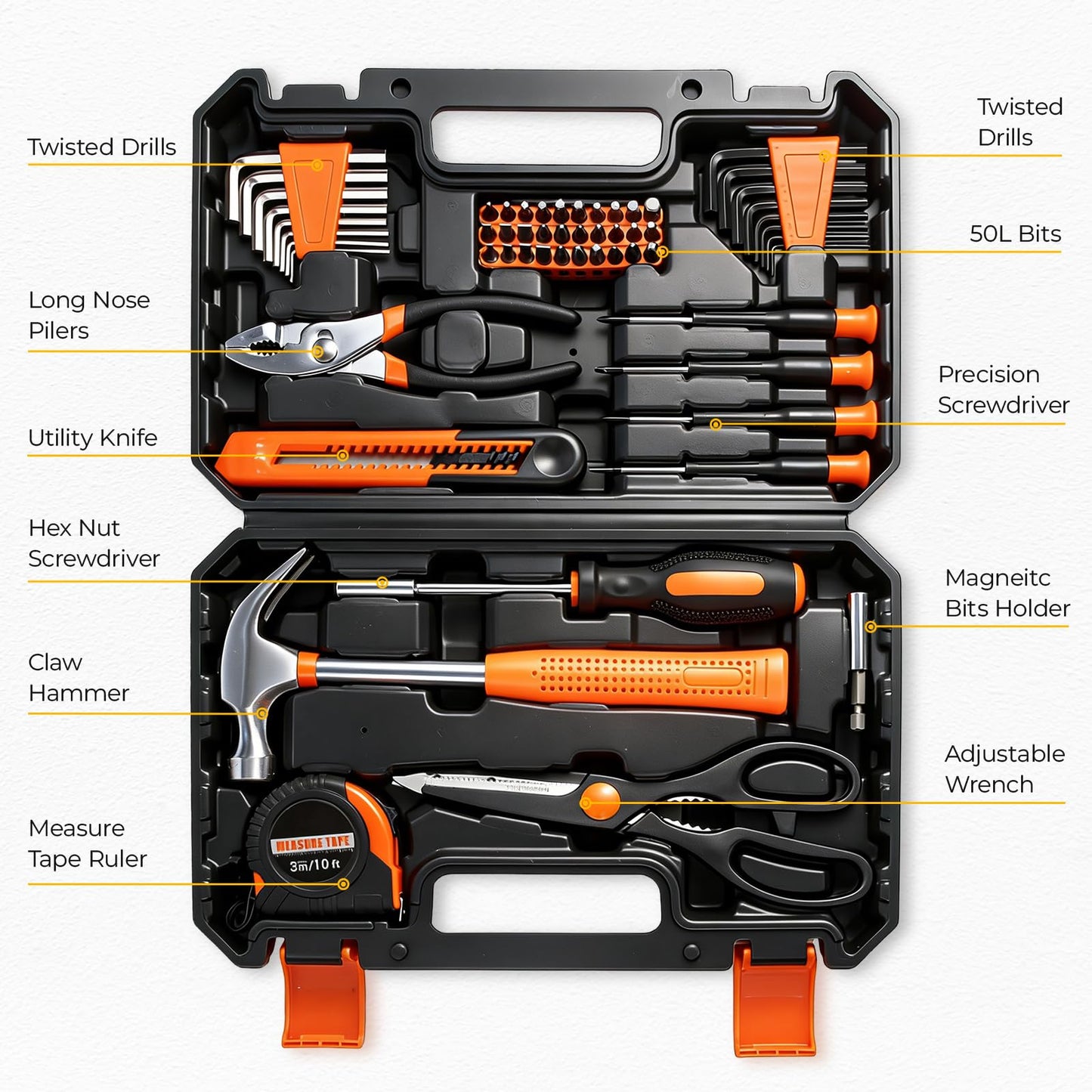 MarvTool 57 Piece Tool Set, Home Repair Hand Tool Kit, General Household Tool Box for Homeowner, DIY, Handyman, Women