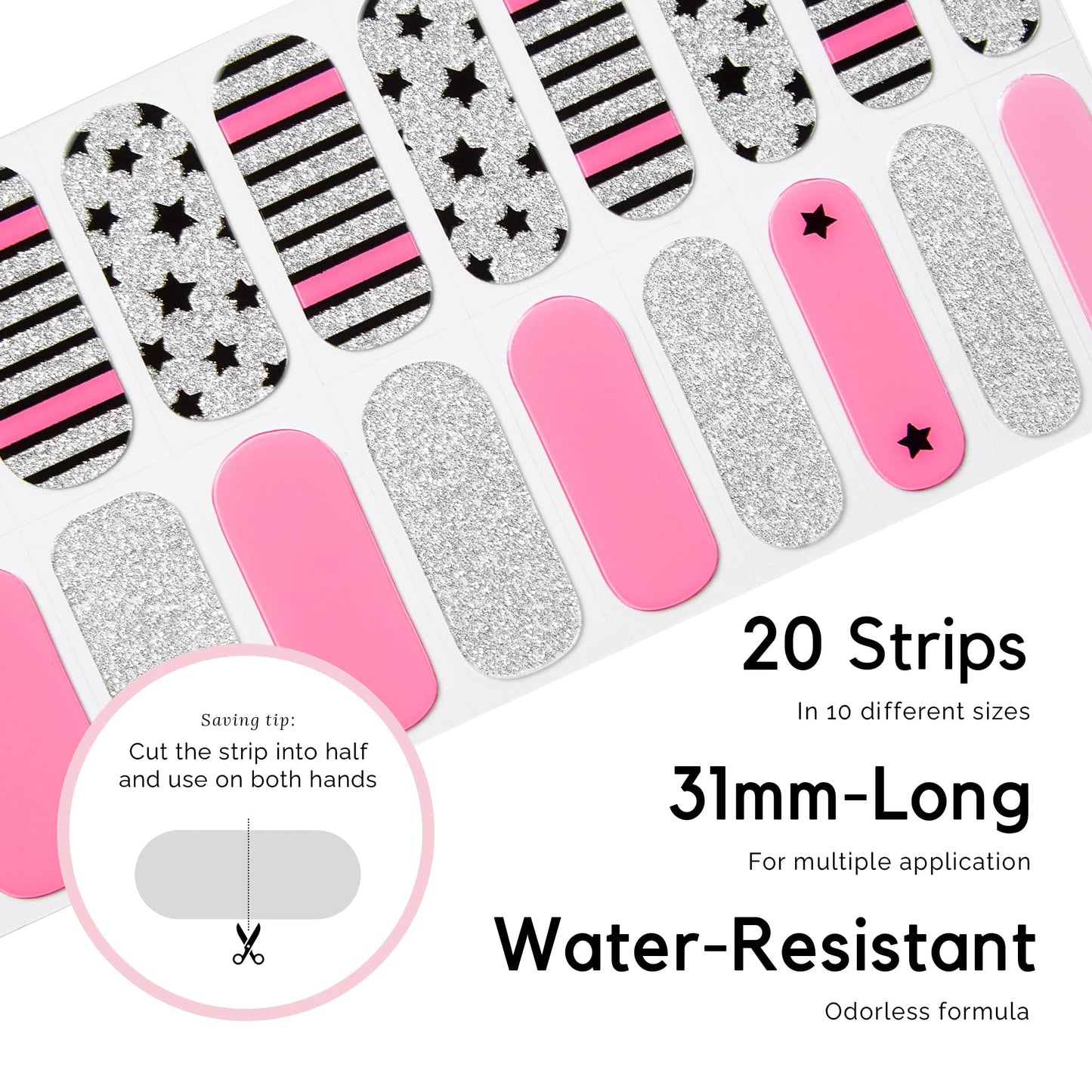 NAILOG Semi Cured Gel Nail Strips (20 Extra Long Polish Stickers/Wraps) │ Glossy & Long Lasting Soft Gel Finishing│A Rock Song