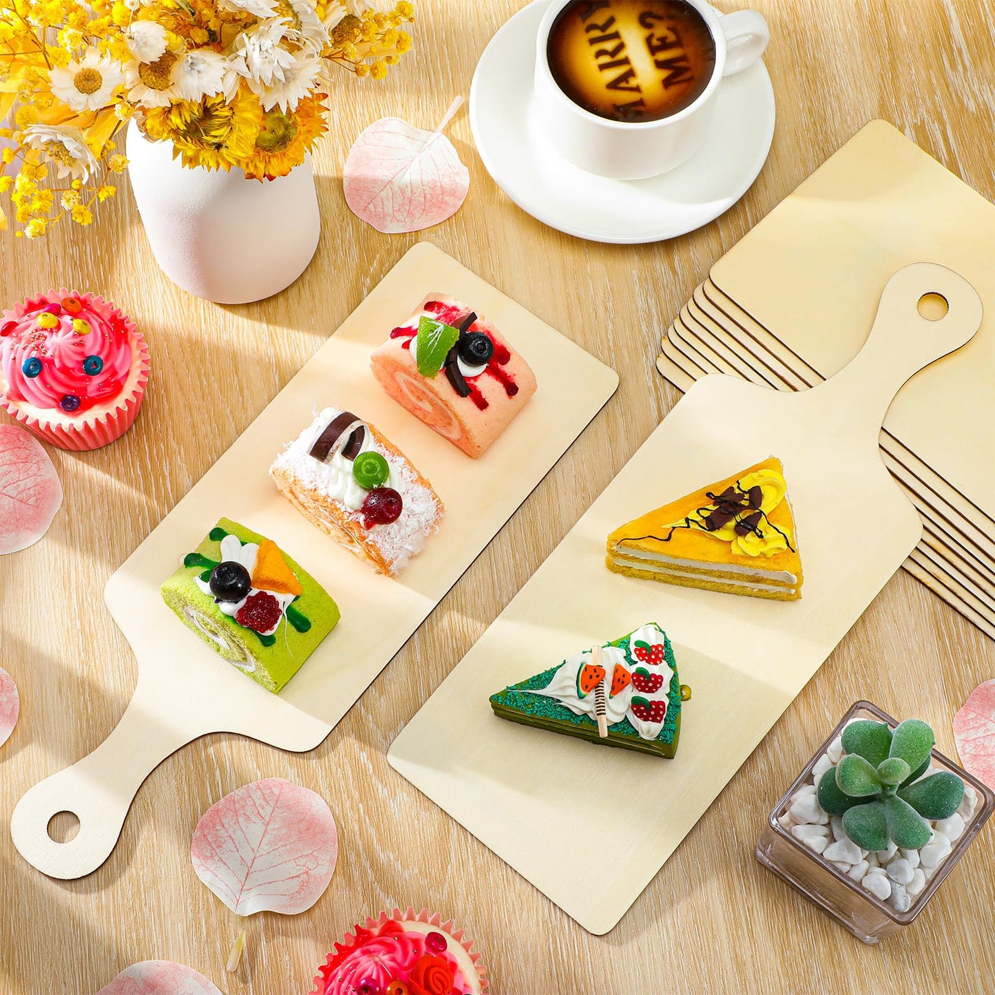 Marsui 12 Pieces Mini Wooden Cutting Board for Craft DIY Chopping Board with Handle Small Craft Charcuterie Tray for Kitchen Cooking Vegetables Decor(9.4 x 3.5 Inch)