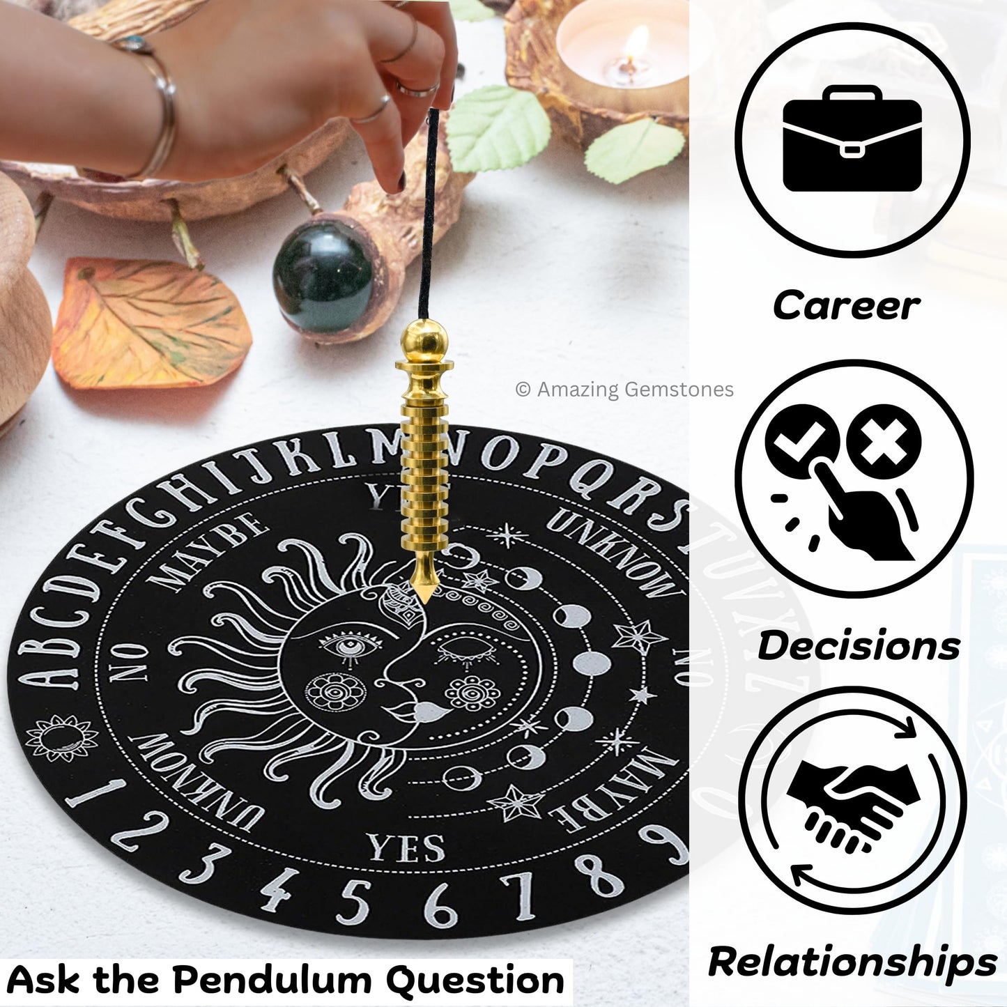 Amazing Gemstone Healing Metal Pendulums for Divination, Gold 9 ISIS Ring Plate Steel Copper Pendulum High Energy Pendulo de Bronce Pendulos de Mesa MP61