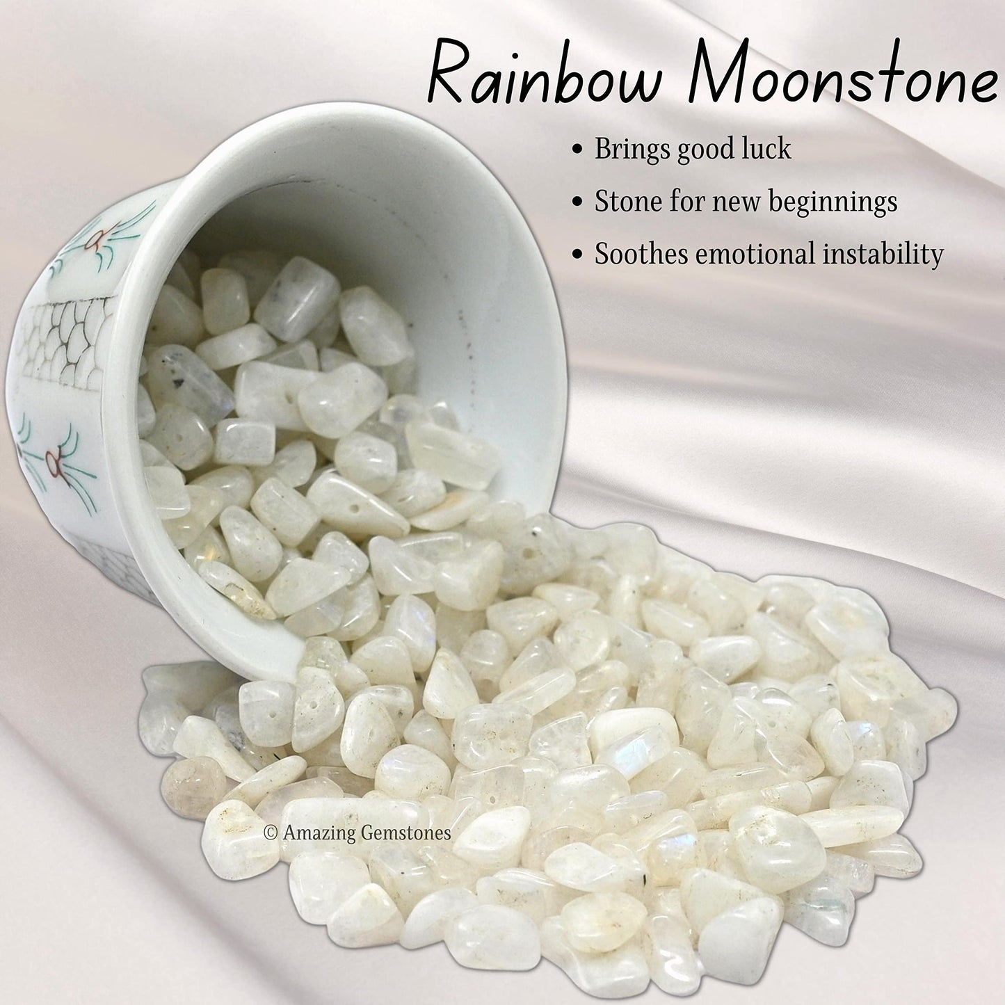 Rainbow Moonstone Pre Drilled Crystal Crushed Chips Beads for Bracelets Making, DIY Handmade Natural Healing Crystals (25 Inch Strand)