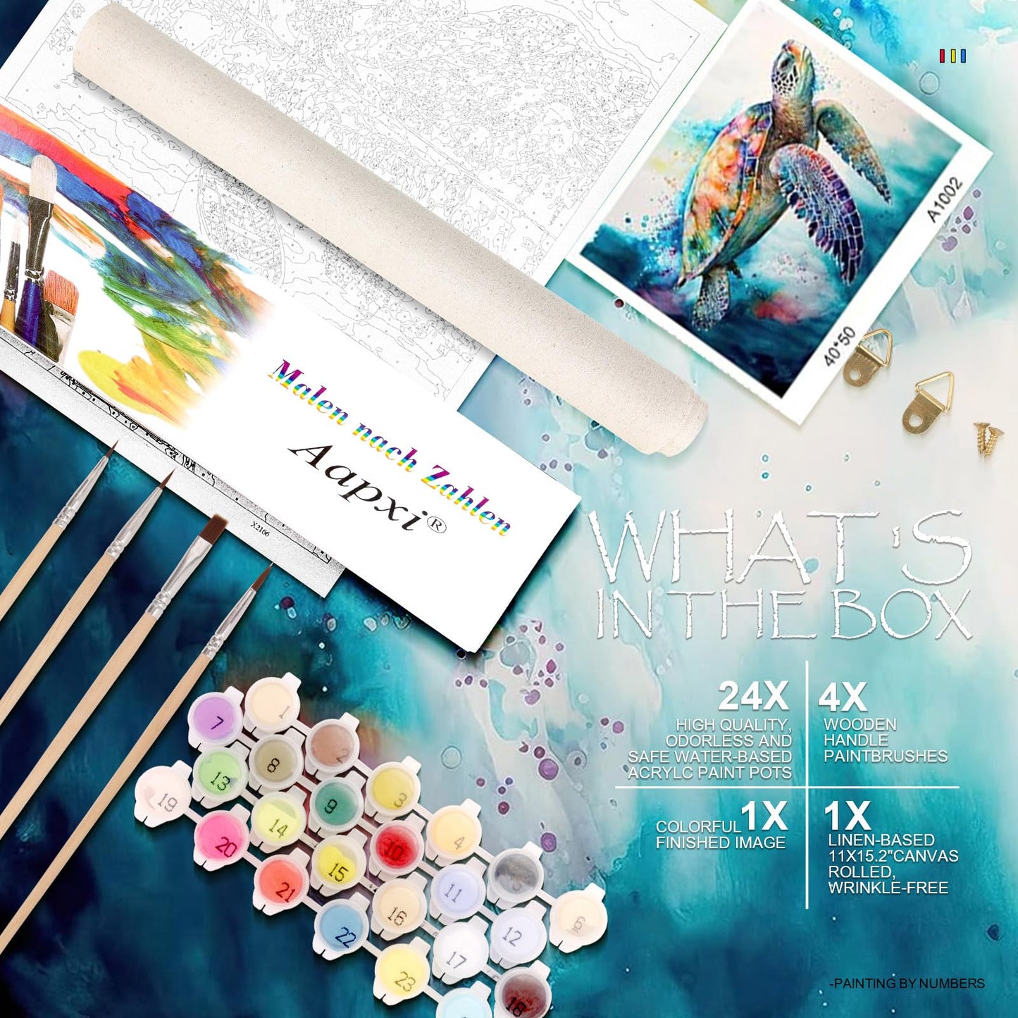 Aapxi Paint by Number for Adults Canvas Sea Turtle - Painting by Numbers Adults' Beginner Craft Kits with 4 Brushes and Acrylic Paint(16X20 Inch)