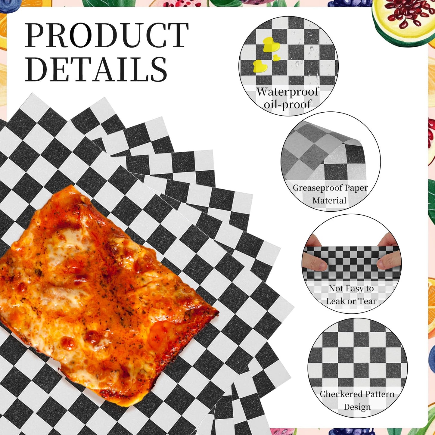 uxcell 150 Pcs Wax Paper Sheets for Food, 7 x 7 Inch Greaseproof Wrapping Paper Sheets, Checkered Square Food Basket Liners for Sandwich Hamburger Bread, Black