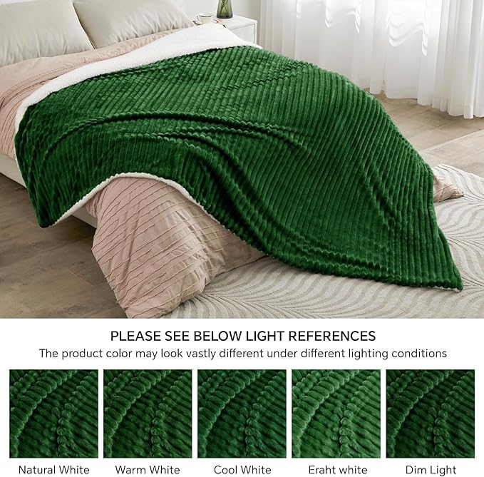 INFIIXSO Sherpa Fleece King Size Blanket - Super Soft & Warm Striped Fleece, Cozy Plush Fluffy Large Bed Blanket All Season Use (Dark Green, 104x90 Inches)