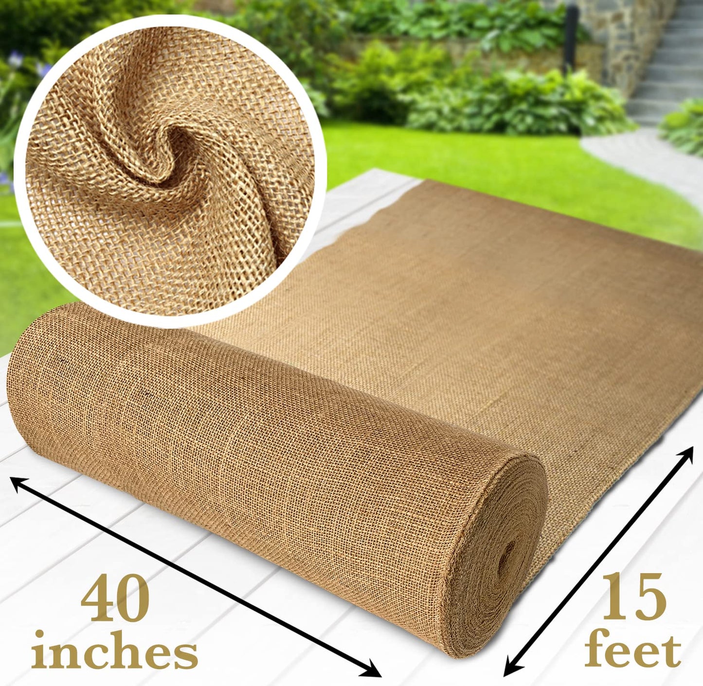 Burloptuous 40" x15 Feet Gardening Burlap Roll - Multipurpose Natural Burlap Fabric, High Density Jute Fiber Material for Decorations, Center Pieces for Home, Rustic Party Décor