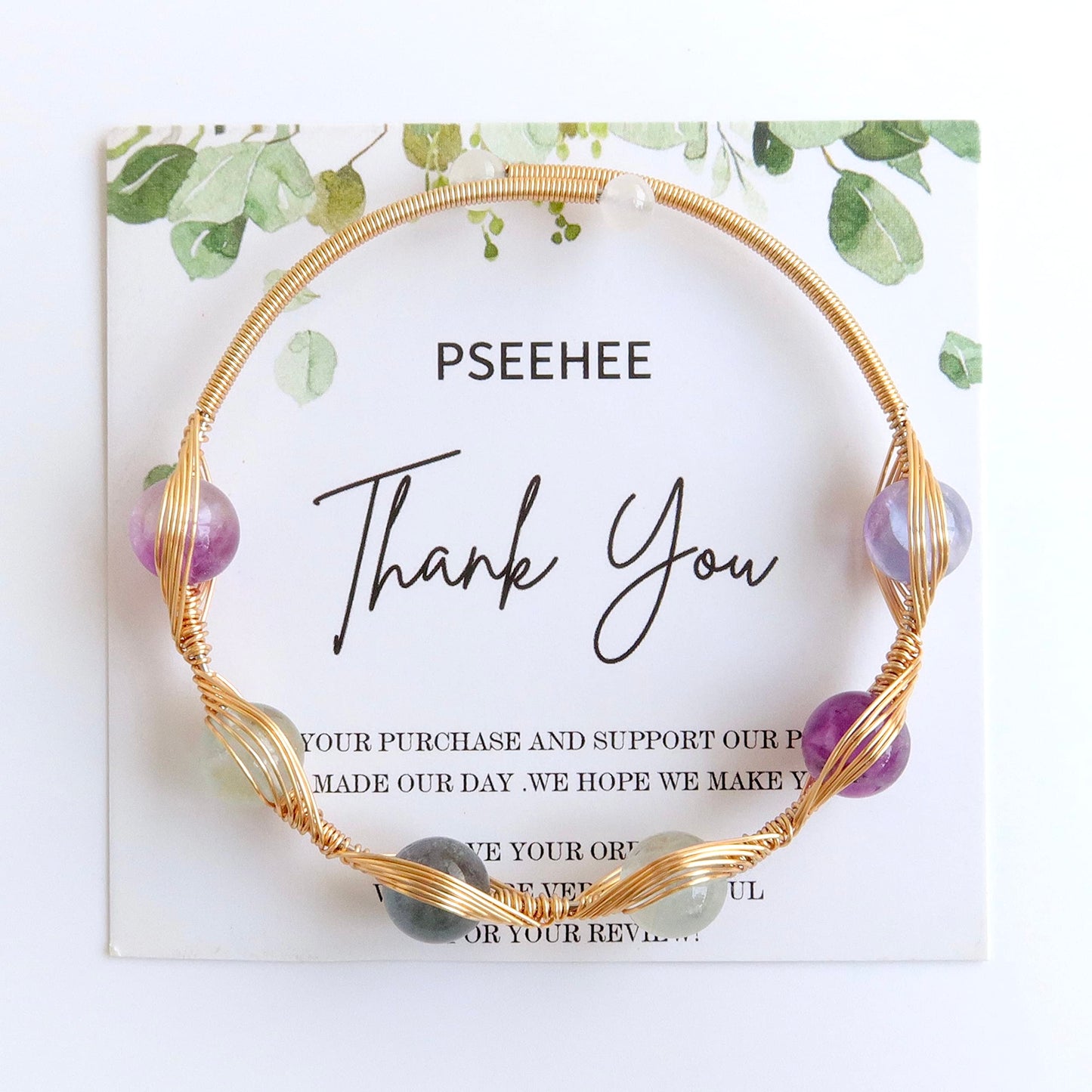 Handmade Genuine Rainbow Fluorite Stones 14k Gold Filled Wire Wrapped Bracelet, Evil Eye Birthstone Chakra Soothing Crystal Beads Adjustable Bangle Cuff Jewelry Gift for Women