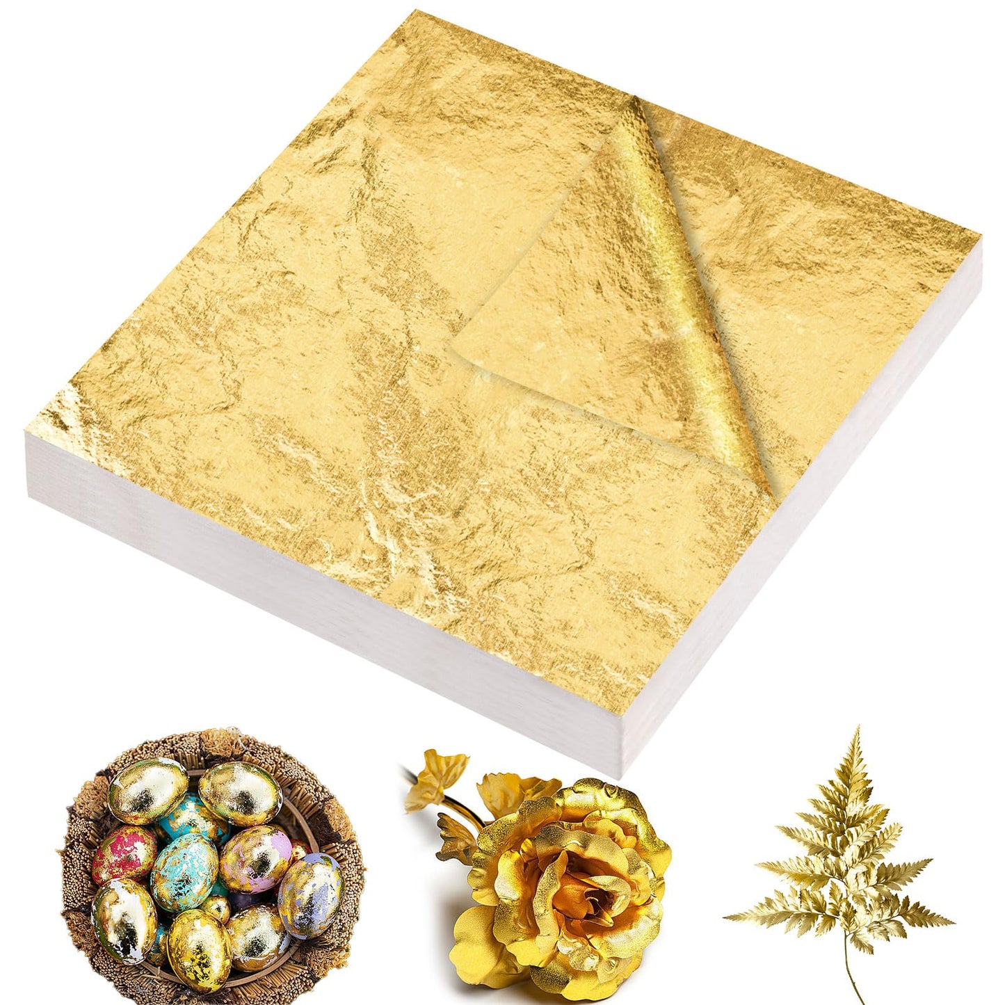 200/400 Pcs Available Gold Leaf Sheets for Art & DIY Projects, Gold Foil Sheets, Gold Flakes for Resin, Gilding Crafting, Nails, Furniture, Home Decor - 5.5" (400)