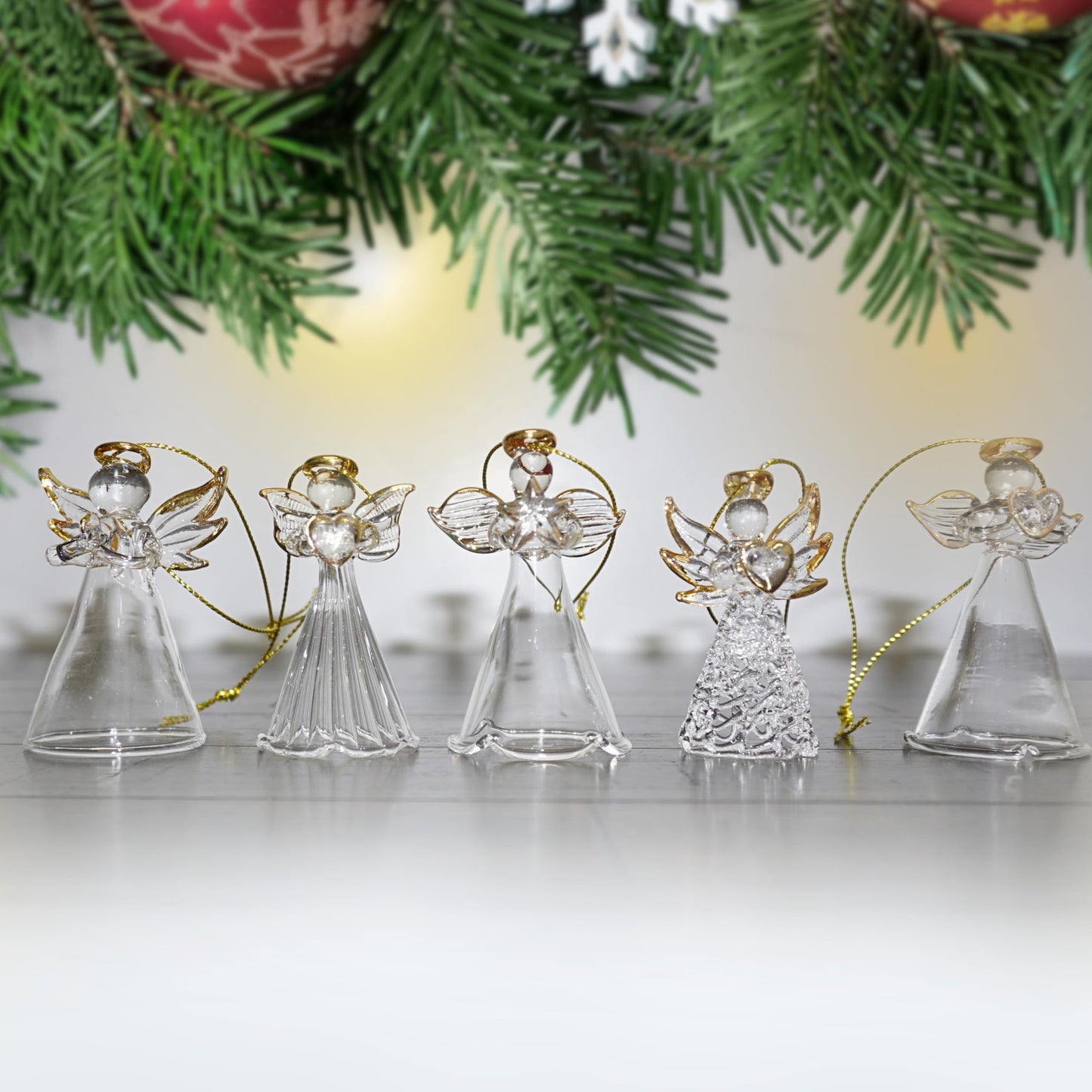 4E's Novelty Glass Angel Ornaments for Christmas Tree (Set of 12) - 2.5" Mini in 6 Unique Design, Crystal Spun Glass Angel Ornaments for Christmas Tree,