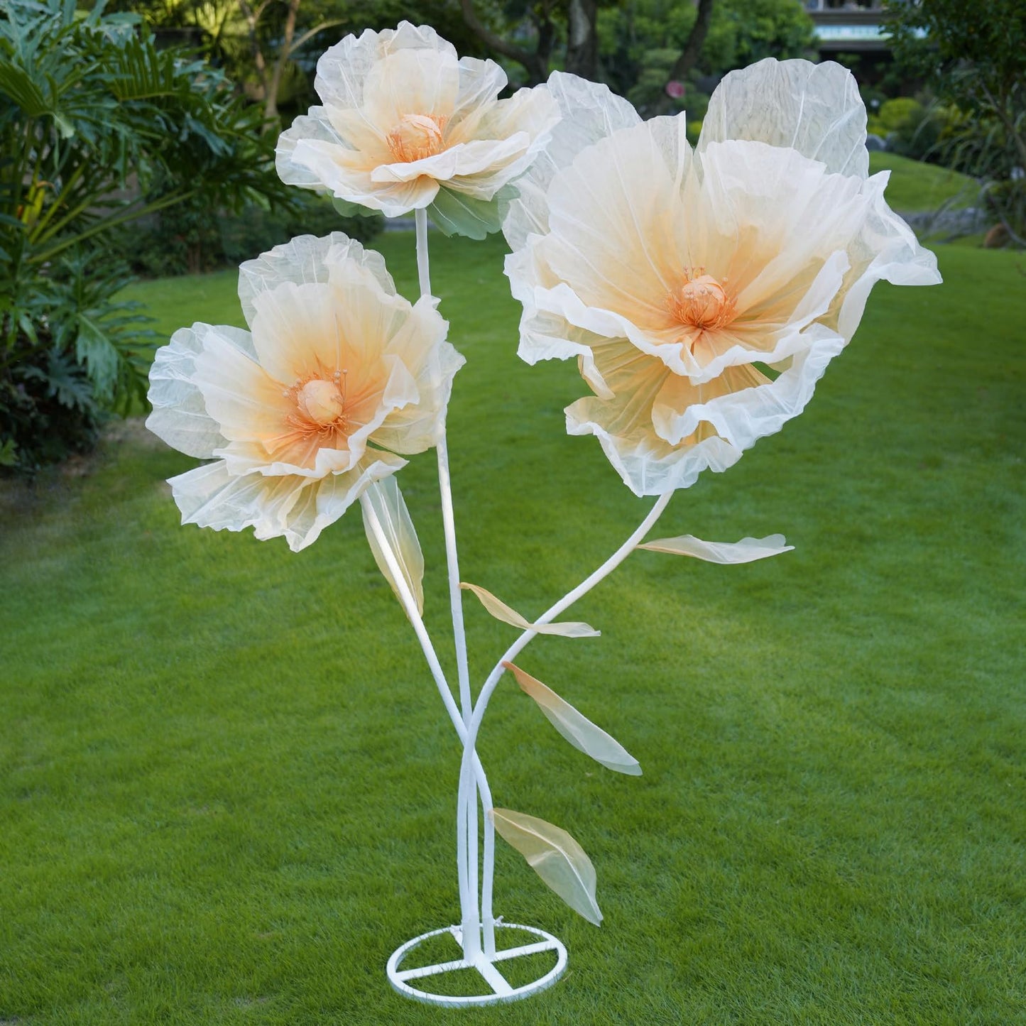 HAZHEYE Giant Artificial Flower Decor with Stand,Oversized Freestanding Gradient Statement Flower for Wedding Flower Decor,Event,Commercial Display,Photo Backdrop & Home Decoration (Champagne)