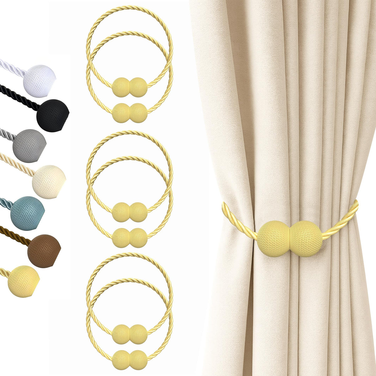 Magnetic Curtain Tiebacks Golden 6pcs (6 Count)