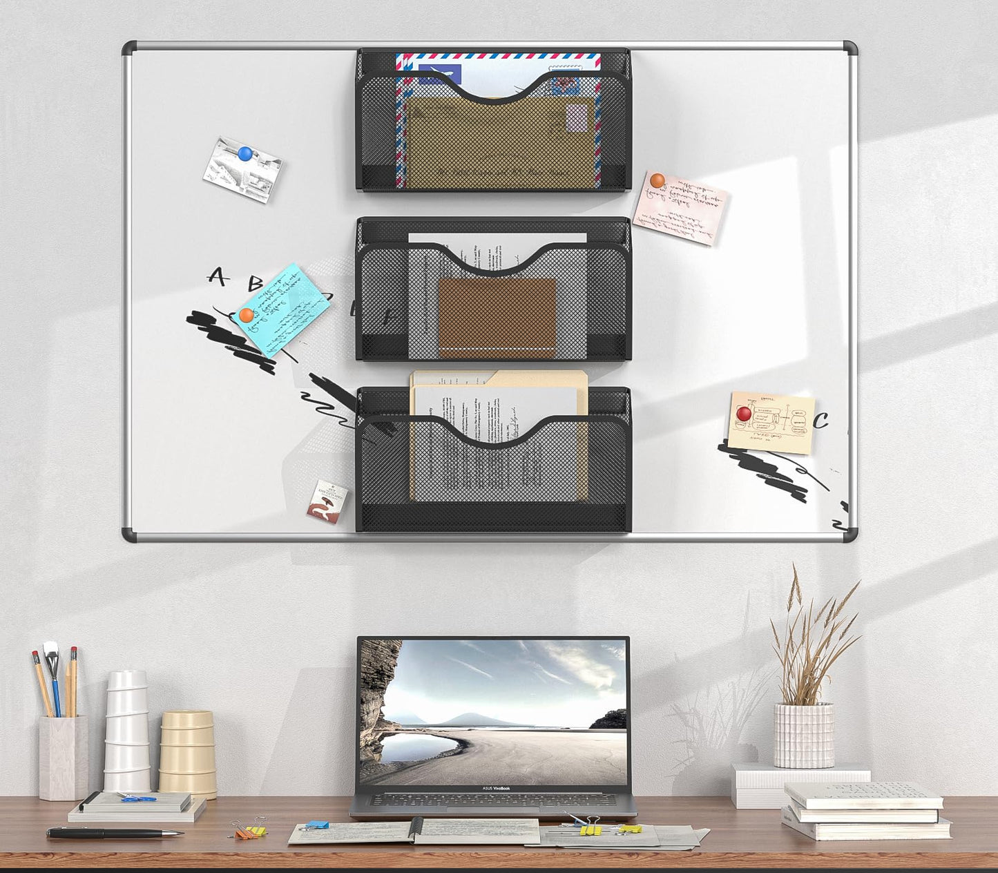 JANE EYRE Magnetic File Holder - 3PCS File Paper Mail Organizer No Drilling Magazine Paper Document Holder/Magnetic Hanging File Organizer for File Cabinets, Office, Whiteboard, BLACK