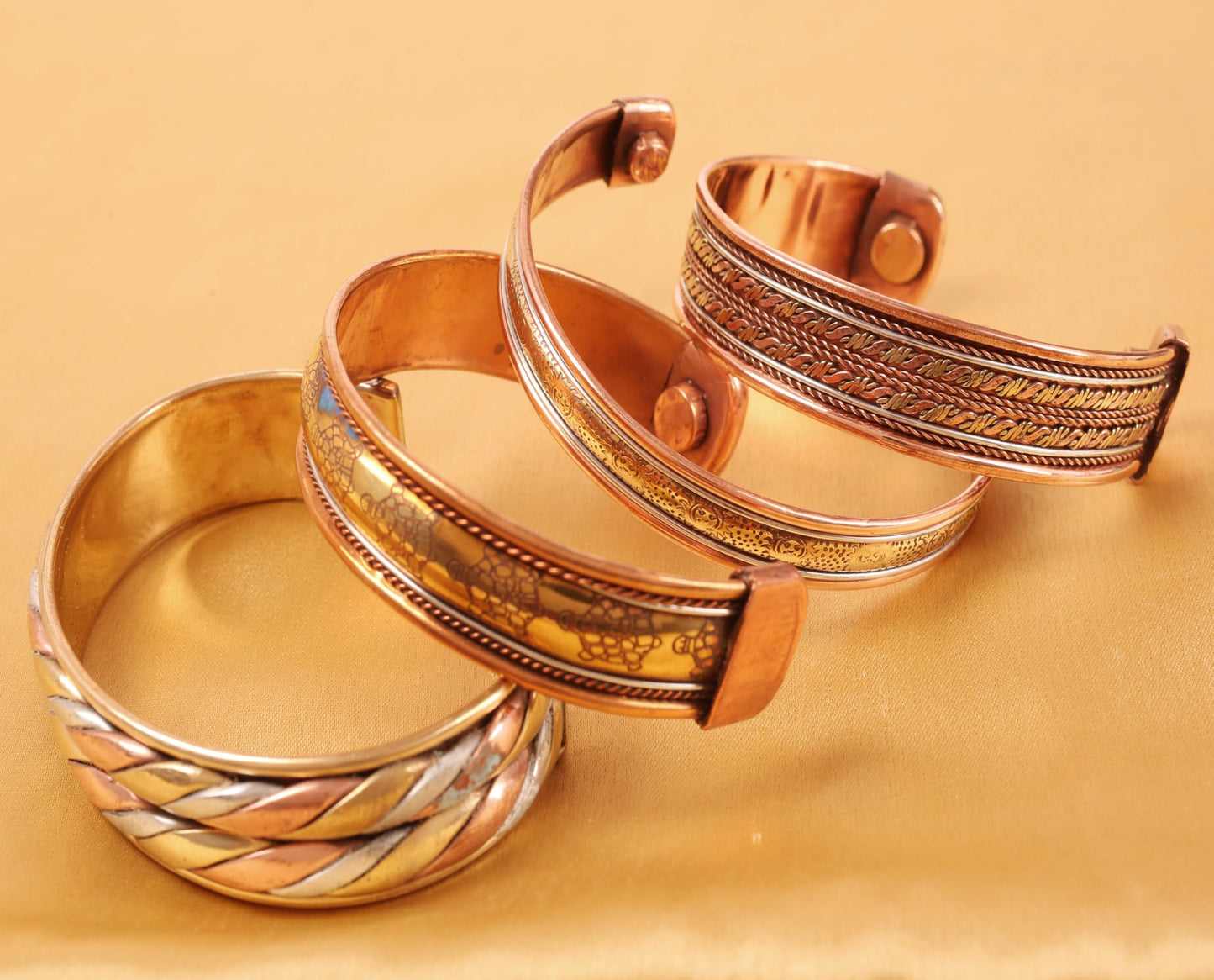 Touchstone copper bracelets | gift for men women |adjustable 100% pure solid real magnetic jewelry | handmade bracelet set combo | rope braided tibetan bangles. Set of 4 different designs