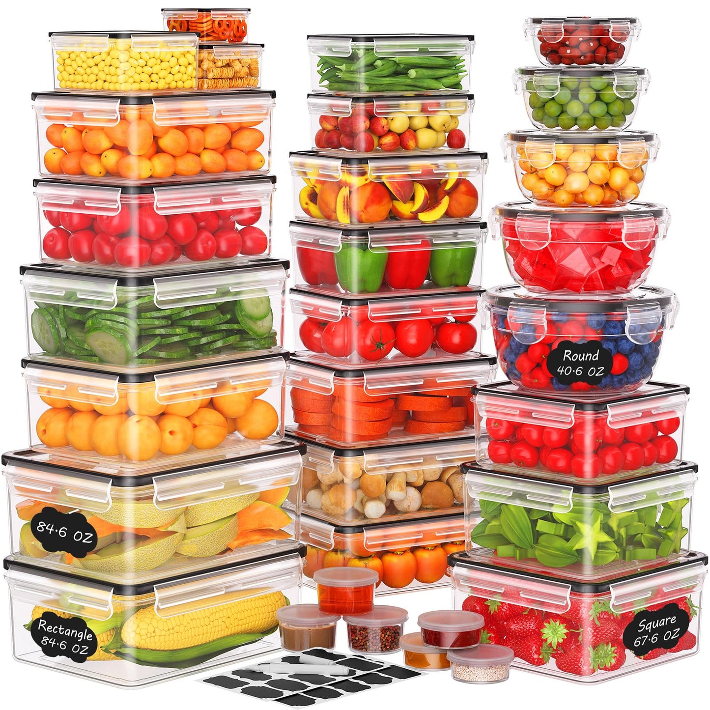 62 PCS Large Food Storage Containers with Lids Airtight (31 Lids & 31 Containers)- 85 OZ Reusable Plastic Leakproof Meal-Prep Container for Kitchen Storage Organization Microwave/Dishwasher Safe