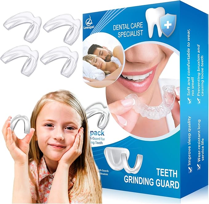 4 Pack Kids Mouth Guard for Grinding Teeth & Clenching, Eliminates TMJ, Stops Bruxism, Athletic Night & Sport Guard (Kid Size)