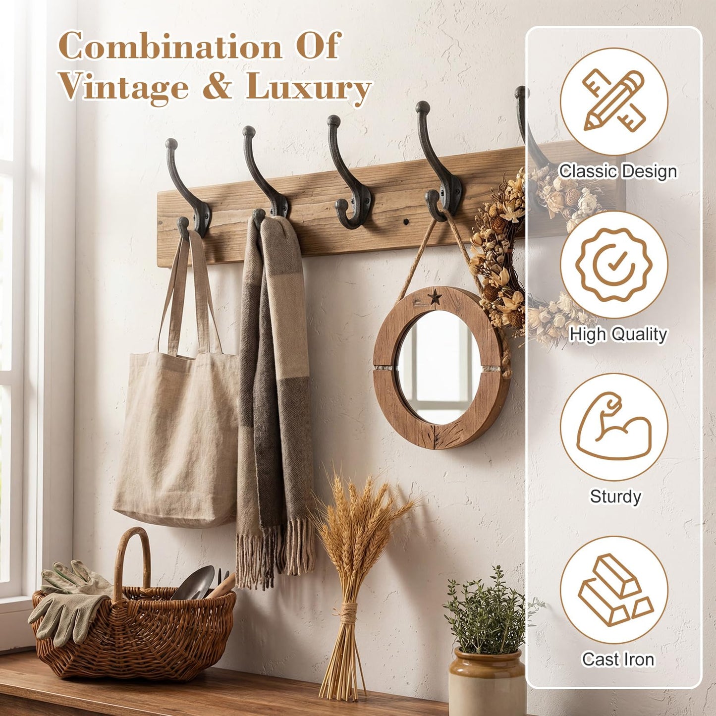 Frienda 20 Pack Rustic Cast Iron Coat Hooks Wall Mounted, Heavy Duty Double Robe Hooks with Screws and Anchors, Farmhouse Vintage Wall Hook for Coats, Hats, Towels, Bags, Keys, Entryway, Bathroom