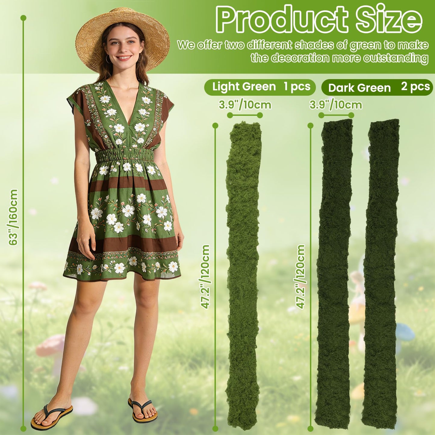 LifeisLuck Fake Moss Roll Table Runner, Artificial Moss Sheet 4’’Wx47’’L, Dark Green and Light Green Moss Mat for Table, Wedding, Christmas, Garden, Craft, Home Décor