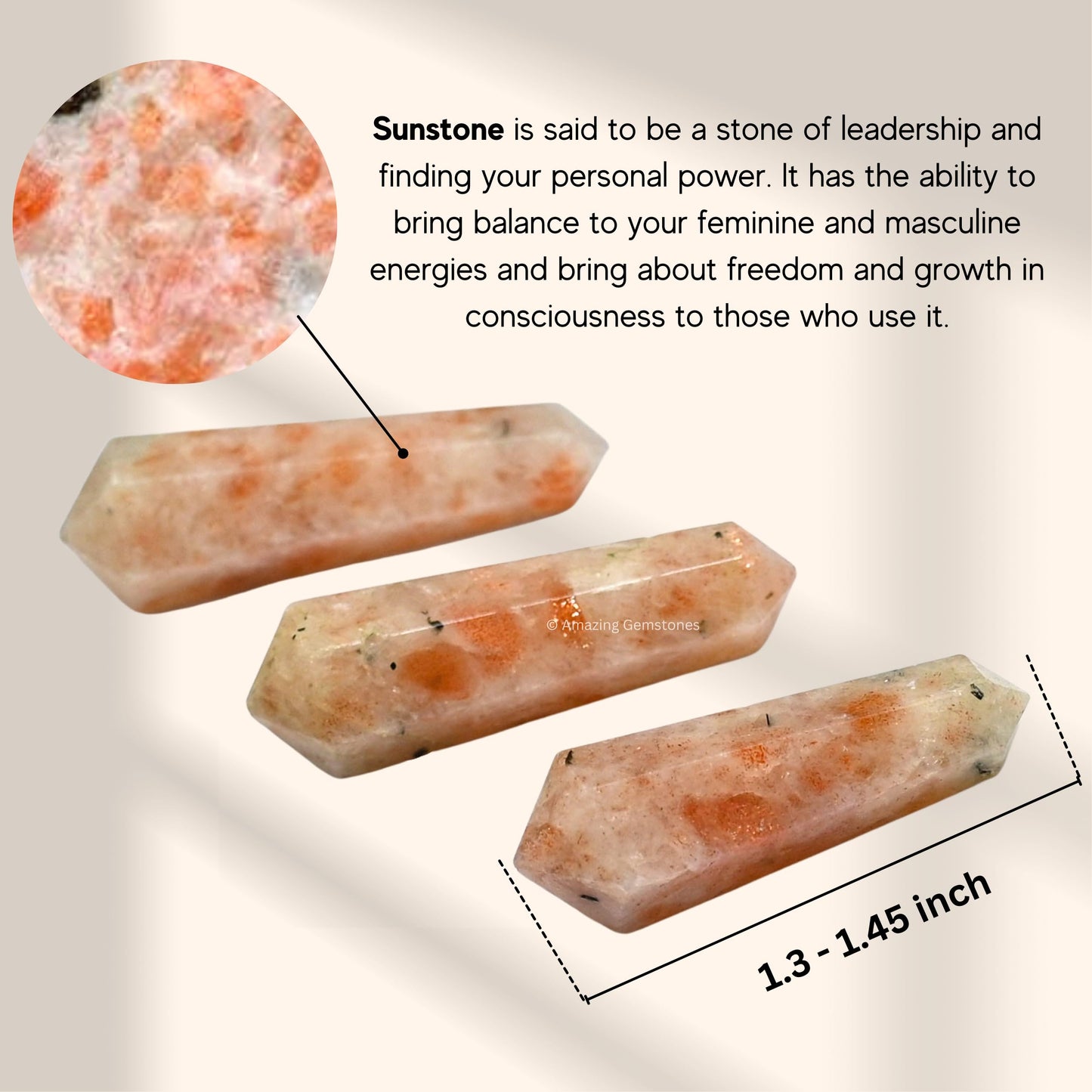 Amazing Gemstone Sunstone Crystal Points Bulk Healing Crystals and Stones - Pack of 3 Double Terminated Healing Wand Point Bulk Crystals for Crafts, Crystal Grid, DIY Work