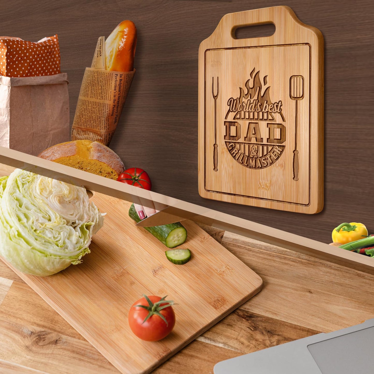 AceThrills Dad Gift for Dad Birthday Gift Who Wants Nothing from Daughter Son - Engraved Bamboo Cutting Board 12.3"L x 8.7"W x 0.4"Th