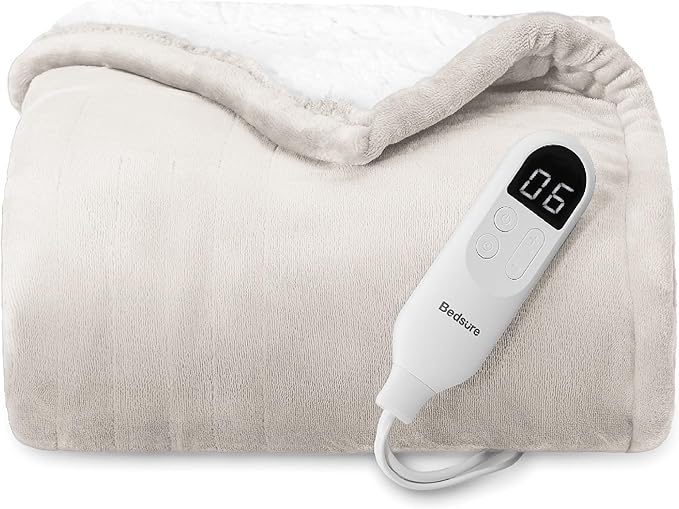 Bedsure Heated Blanket Electric Throw - Soft Flannel Electric Blanket, Heated Throw with 4 Time Settings & 6 Heat Settings, Warm Gift for Grandma (50x60 inches, Cream)